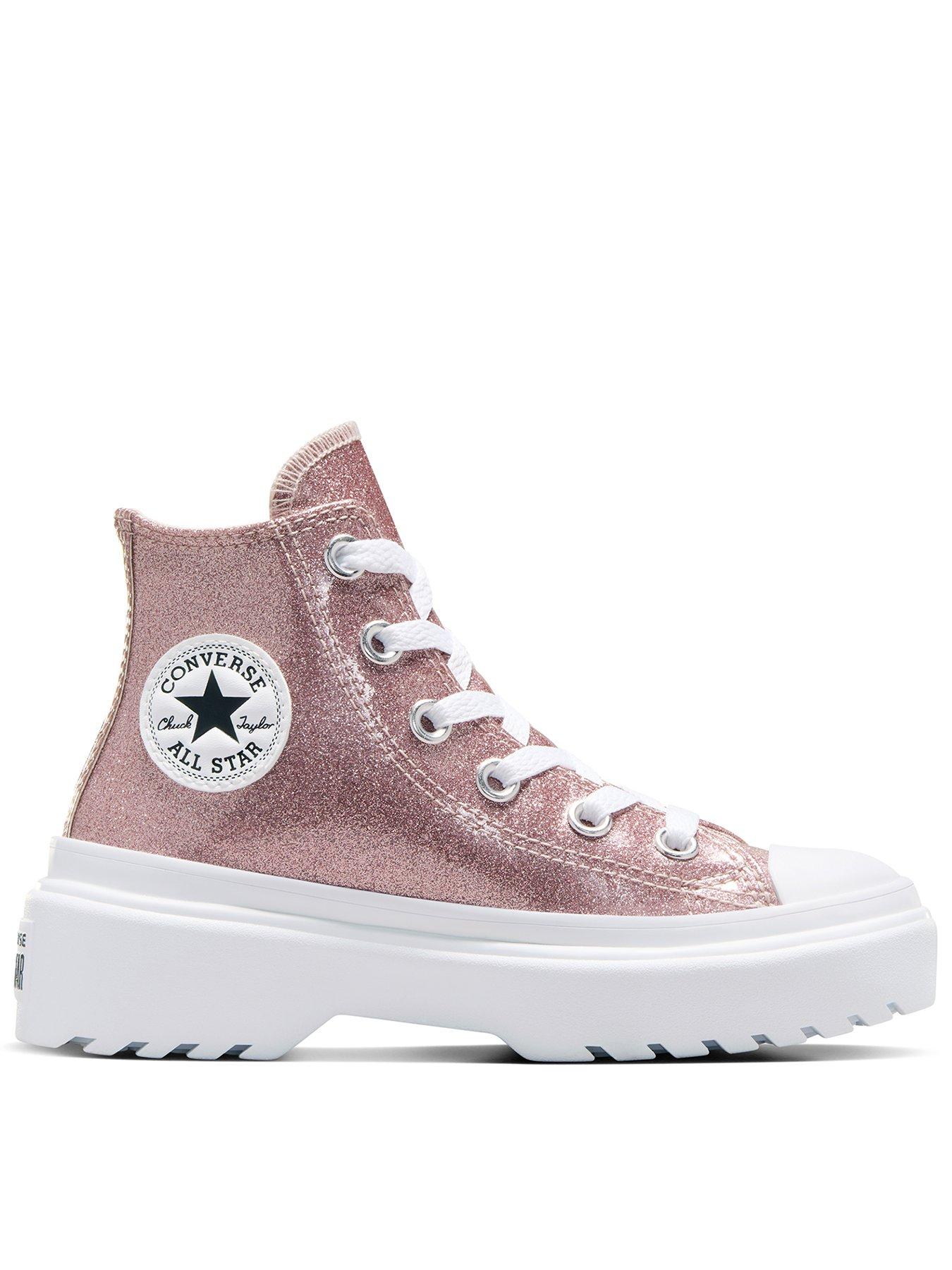 converse kids girls glitz and gleam synthetic hi trainers - blush