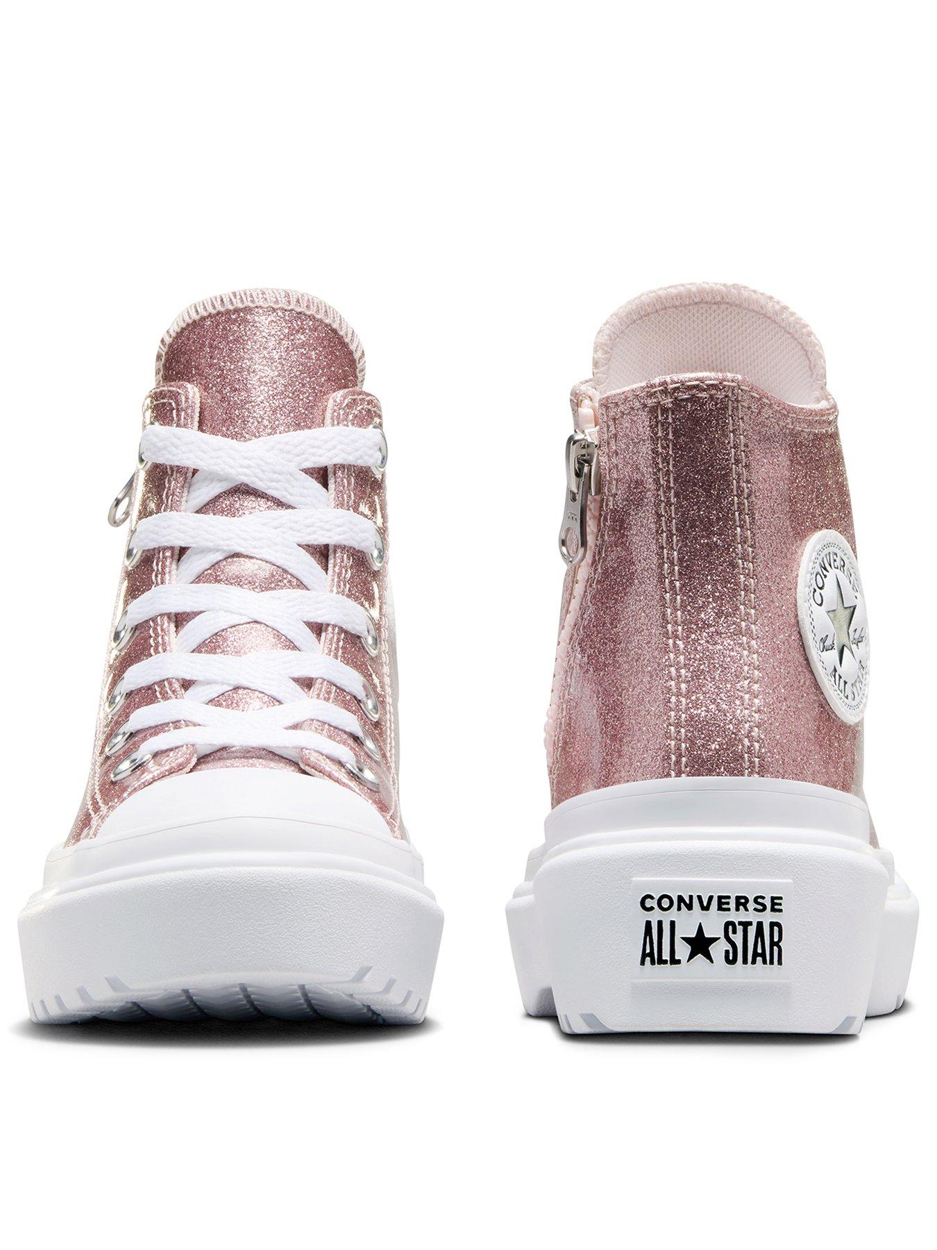 Converse all star hi leather trainers pink blush fur black best sale