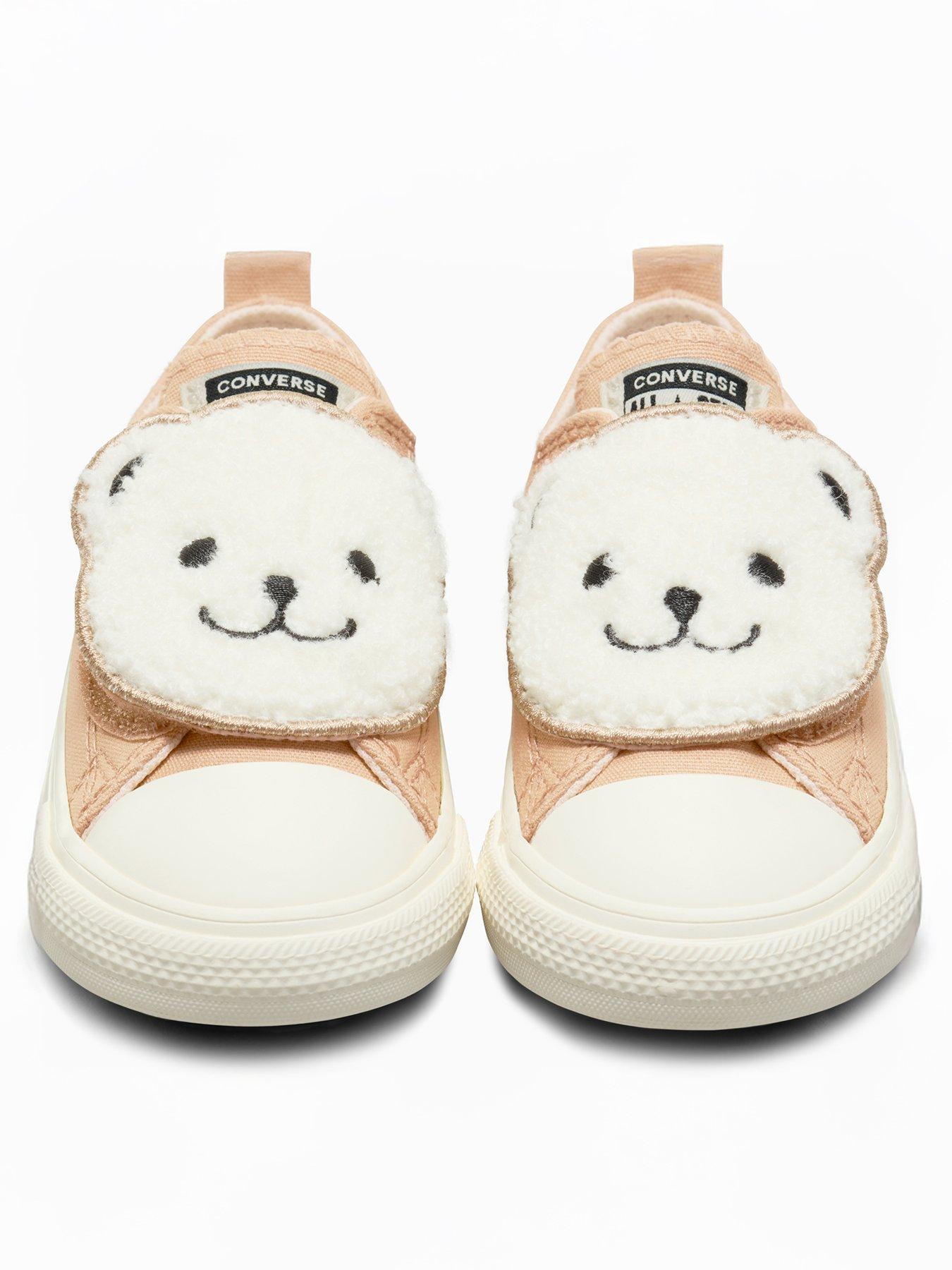 Converse Infant Cozy Essentials Chuck Taylor All Star Strap Teddy Bear Trainers - Beige