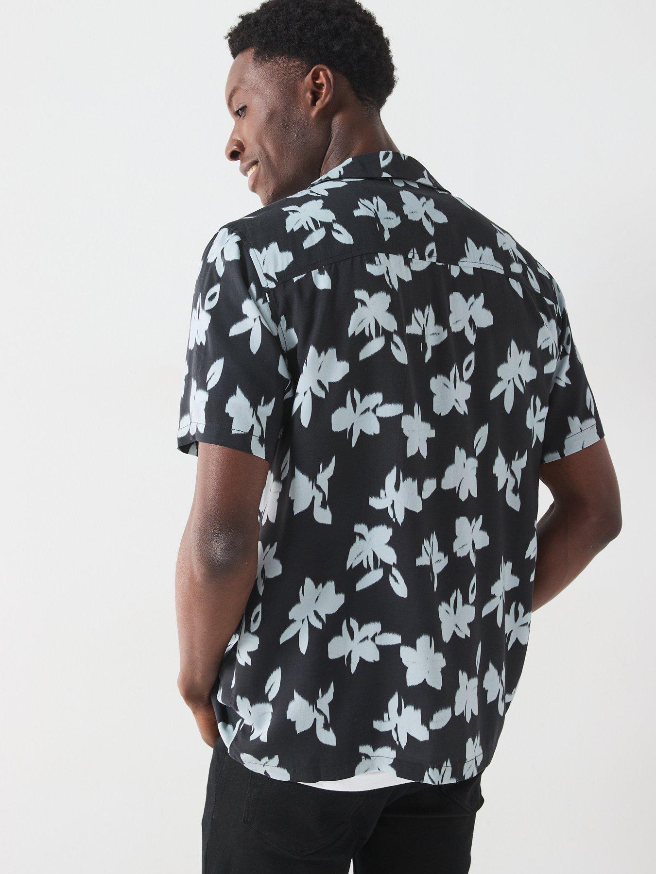 Image 2 of 6 of Very Man Mono Floral Printed Revere Shirt - Black