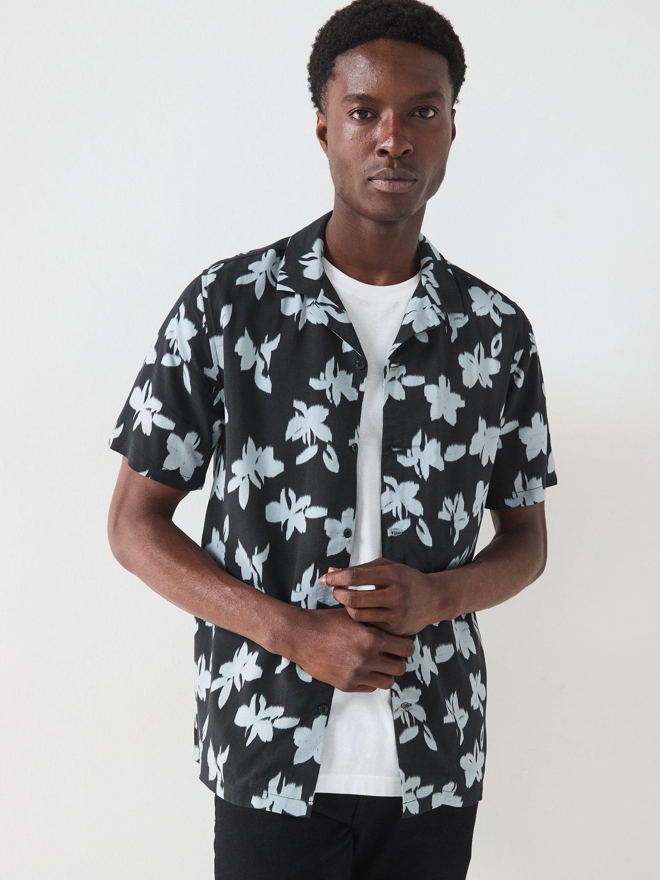 Image 5 of 6 of Very Man Mono Floral Printed Revere Shirt - Black