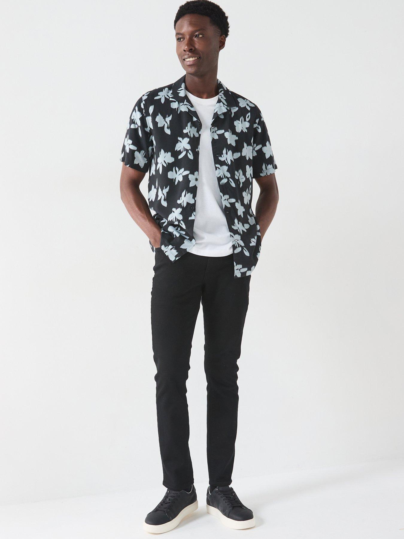 Image 6 of 6 of Very Man Mono Floral Printed Revere Shirt - Black