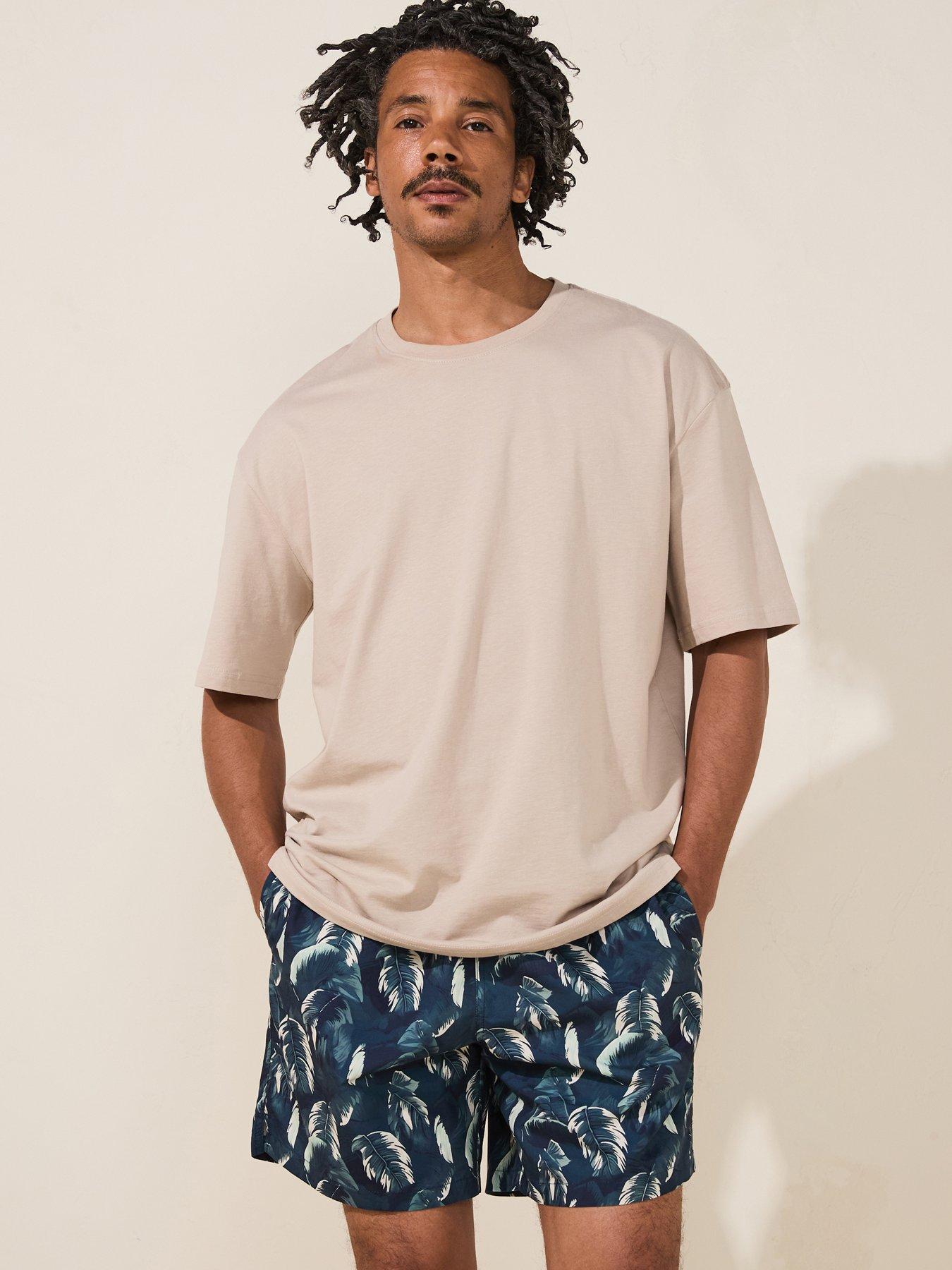 Image 1 of 6 of Very Man Palm Leaf Printed Swim Shorts - Blue