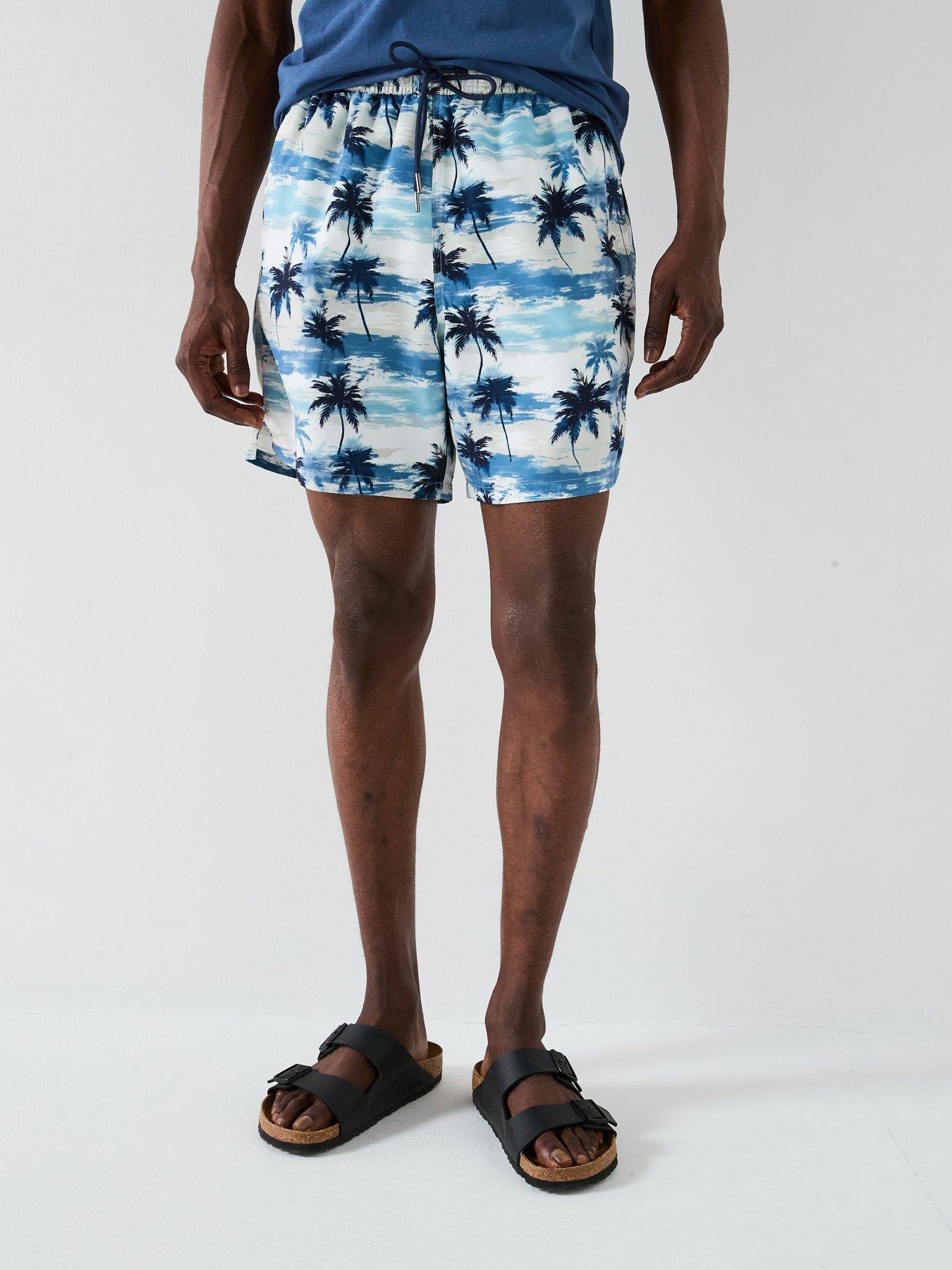 undefined Palm Border Printed Swim Shorts - Blue