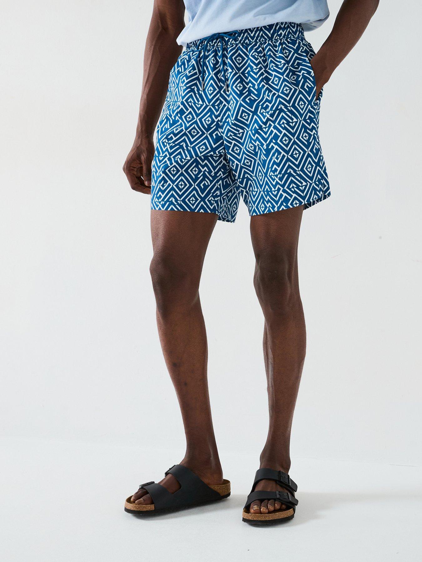 Image 1 of 6 of Very Man Geo Printed Swim Shorts - Blue