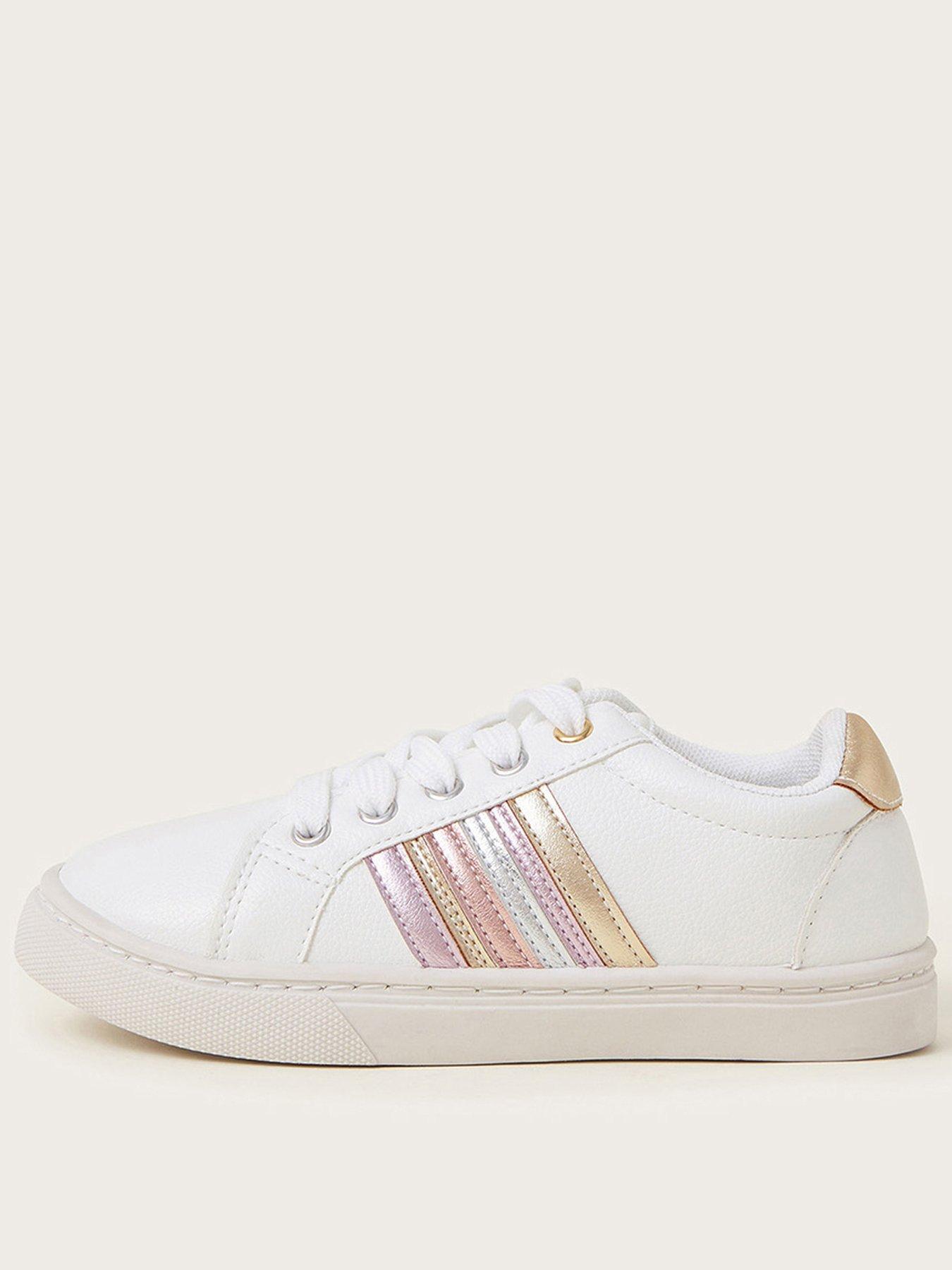 undefined Girls Metallic Stripe Trainers - Light Cream
