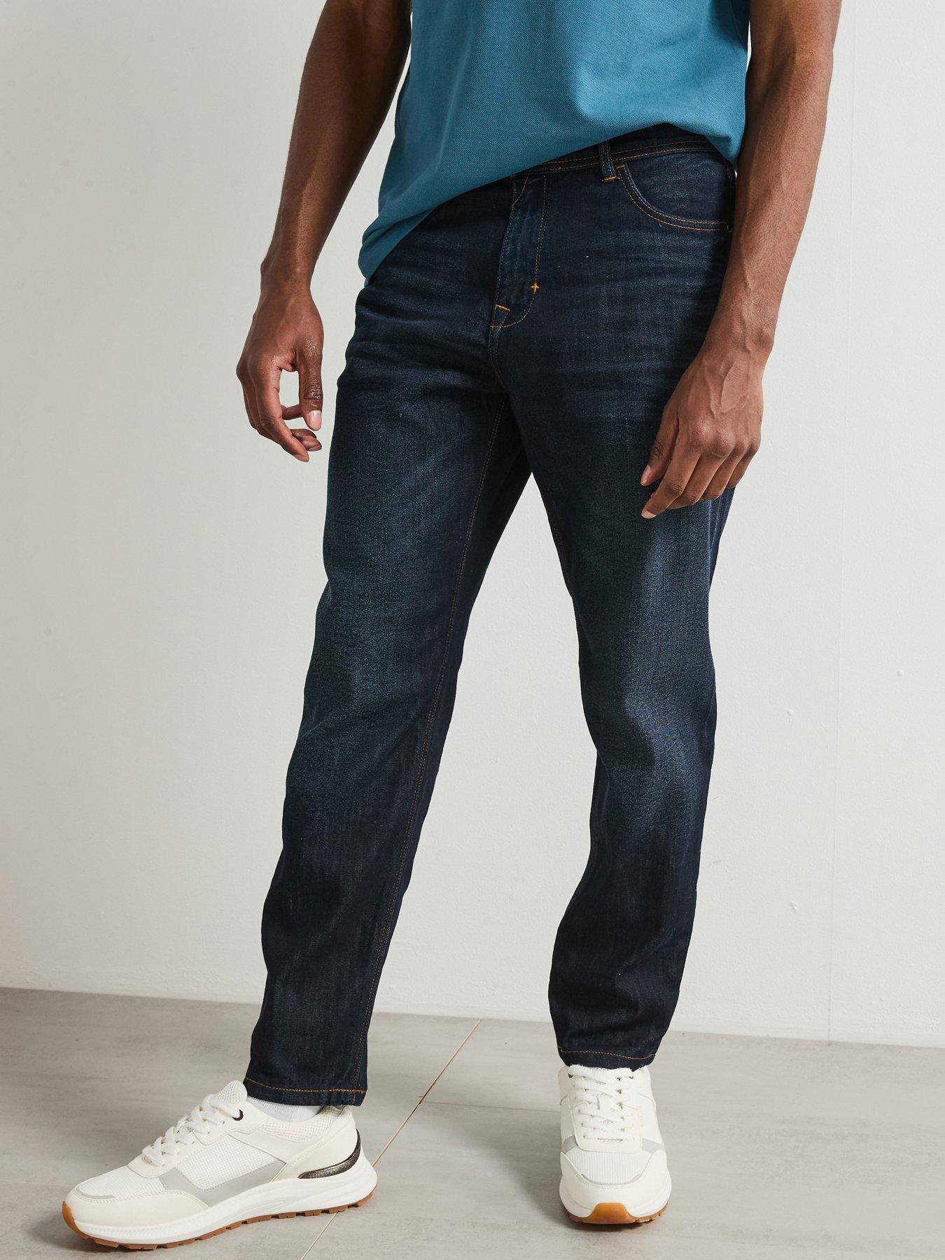 undefined Straight Tapered Jeans With Stretch - Dark Wash