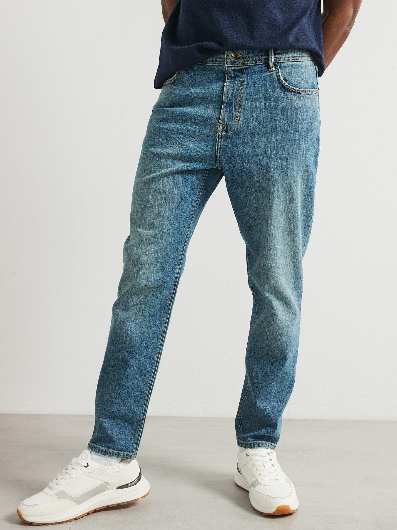 undefined Straight Tapered Jeans With Stretch - Blue