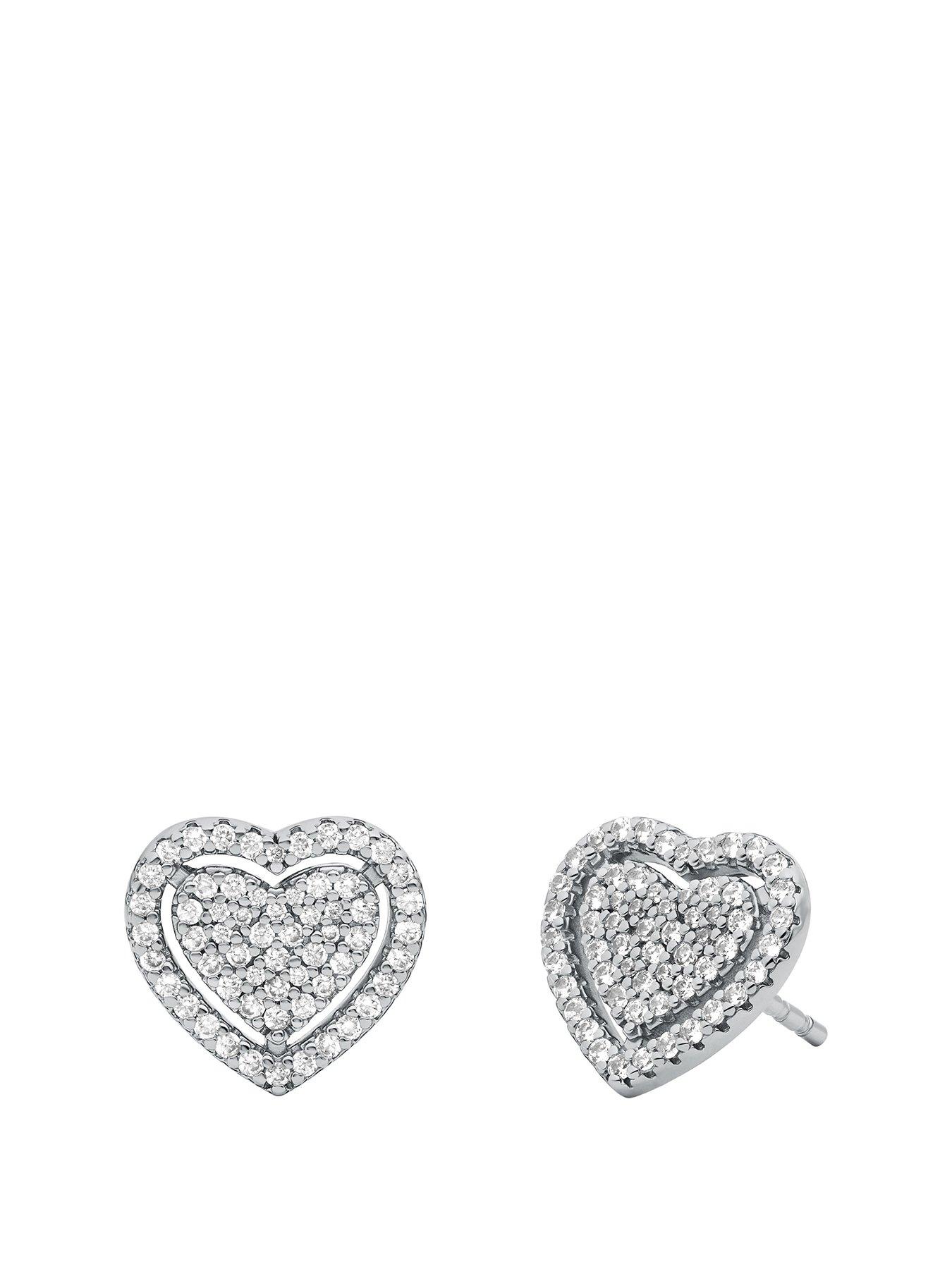 Product photograph of Michael Kors Sterling Silver Pav Eacute Heart Stud Earrings from very.co.uk