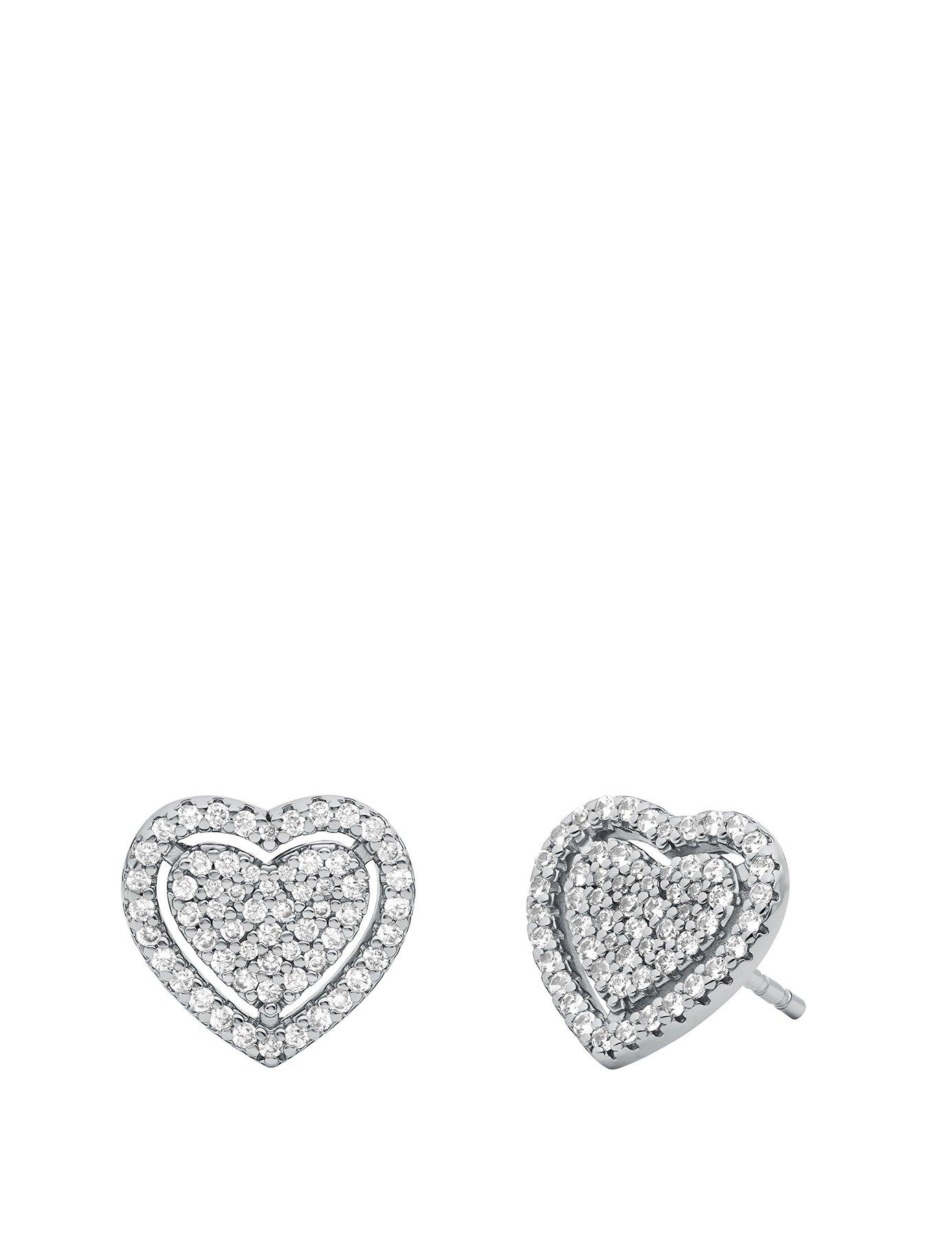 undefined Sterling Silver Pavé Heart Stud Earrings