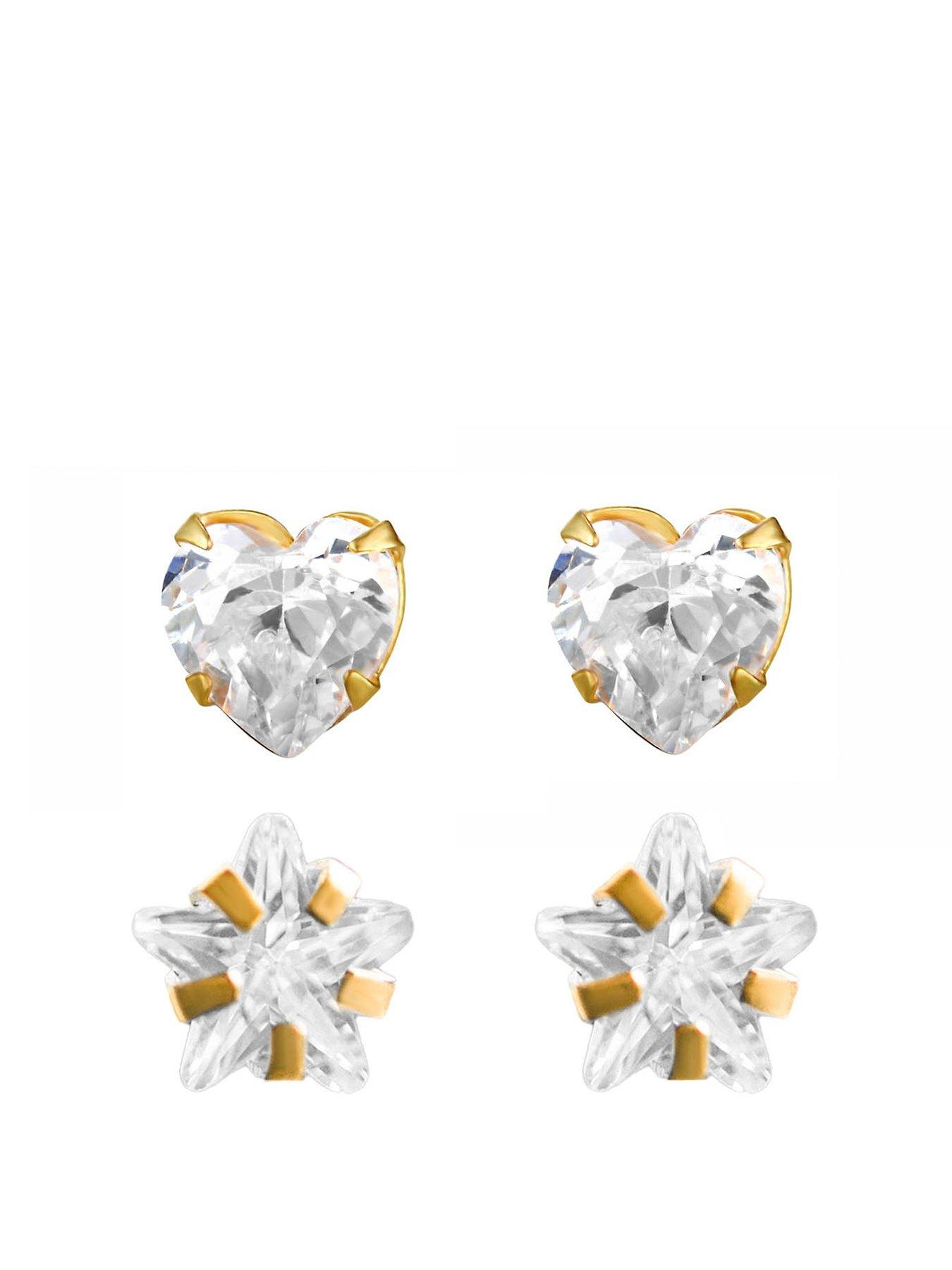 Product photograph of Love Gold 9ct Gold Set Of White Heart And Star Cz Stud Earrings from very.co.uk