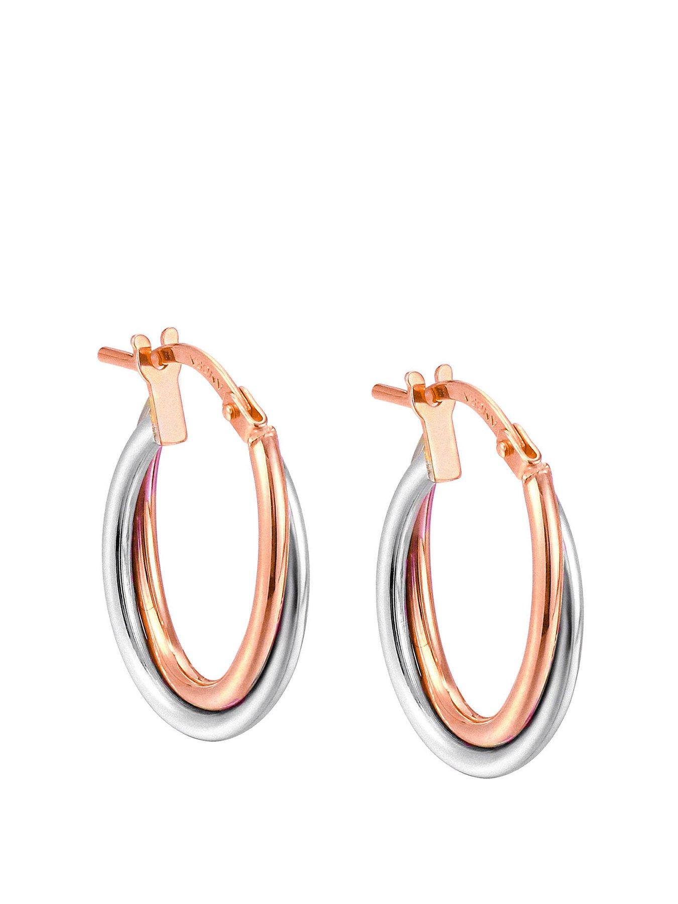 Image of The Love Collection 9ct Gold and Sterling Silver Twisted two-tone oval creole