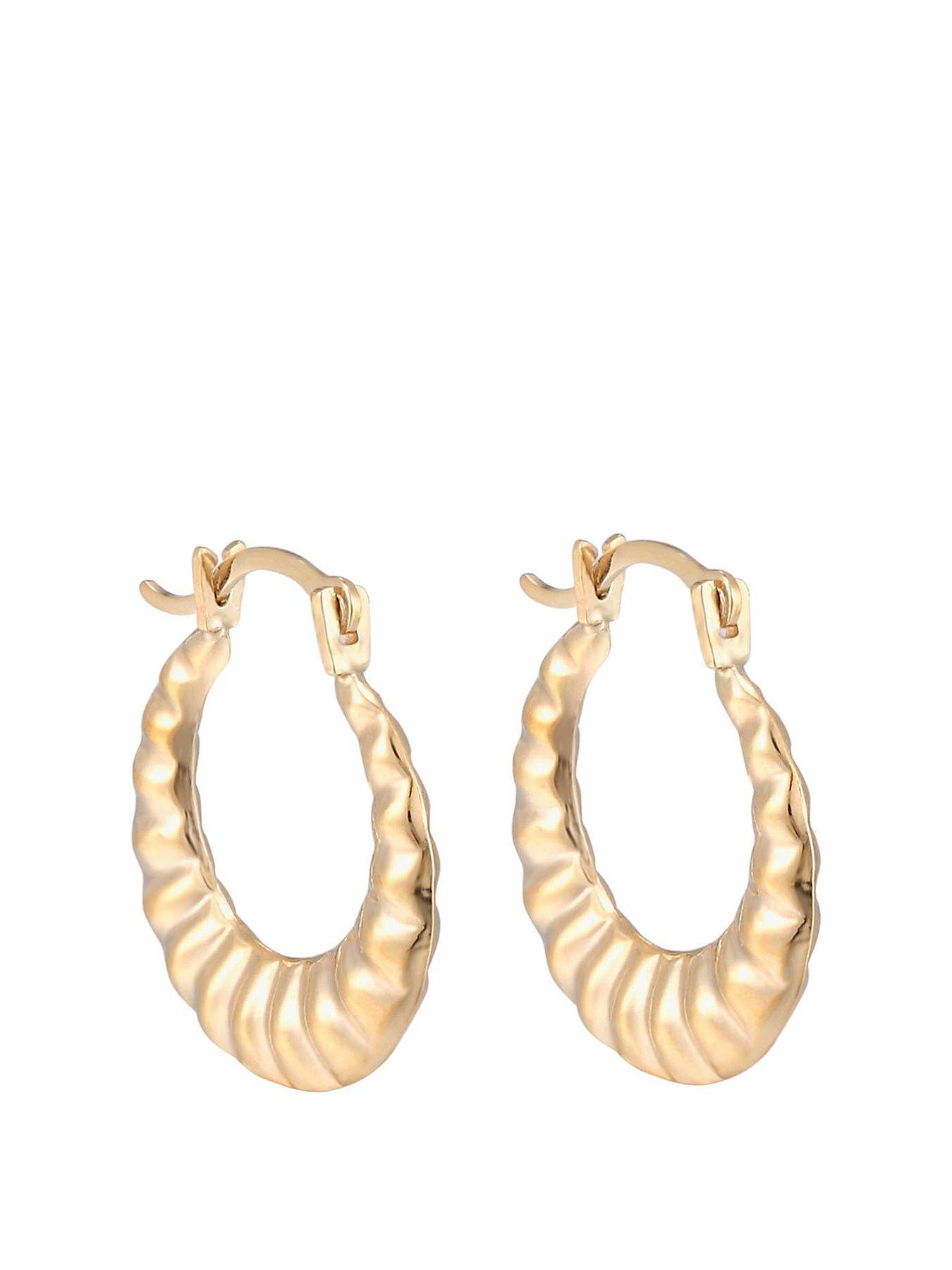 undefined 9ct Gold Ribbed Creole Hoop Earrings