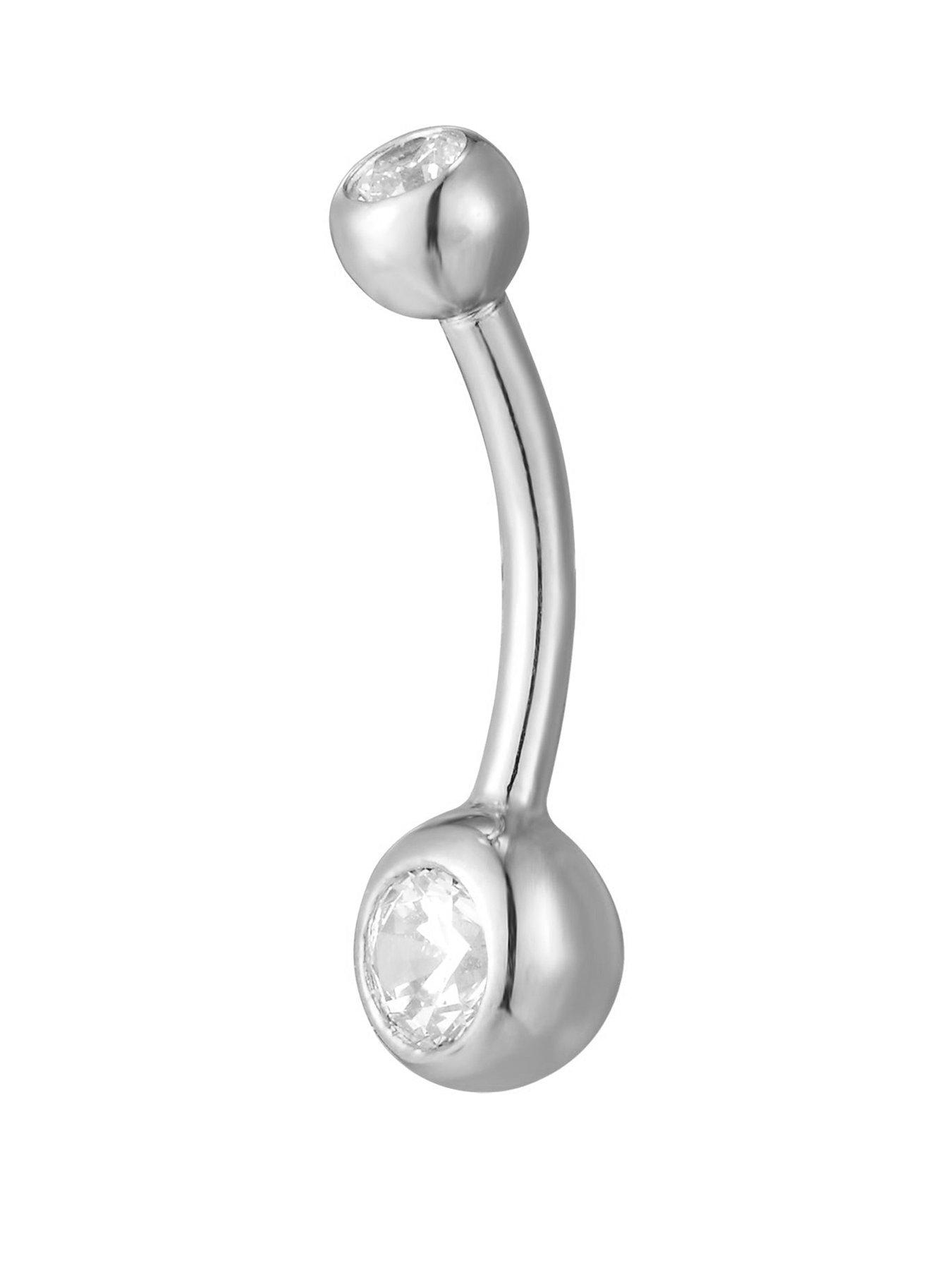 Product photograph of Seol Gold Cz Bezel Belly Bar from very.co.uk