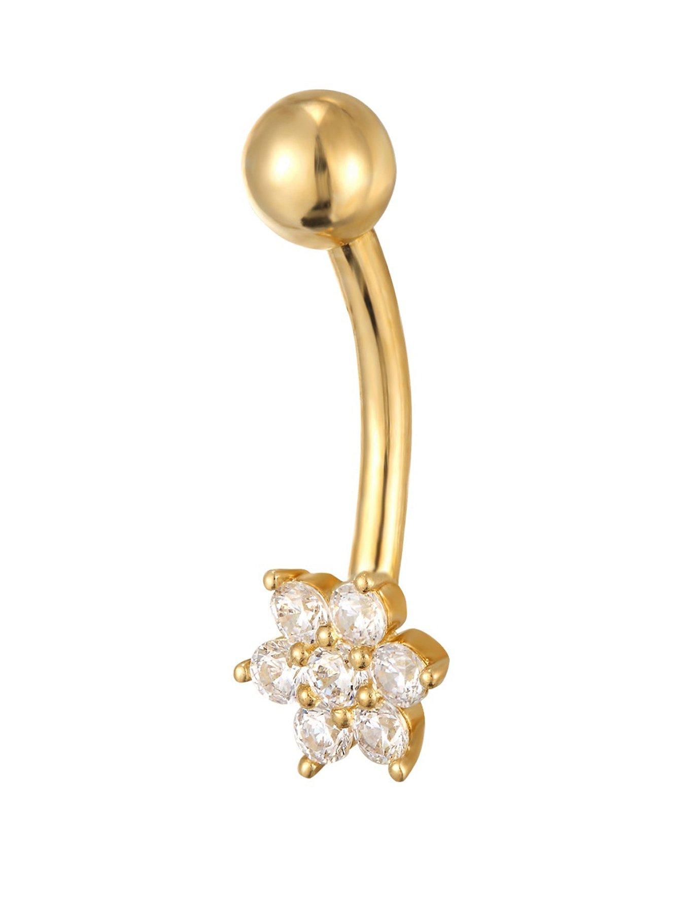 Product photograph of Seol Gold Flower Cz Belly Bar from very.co.uk