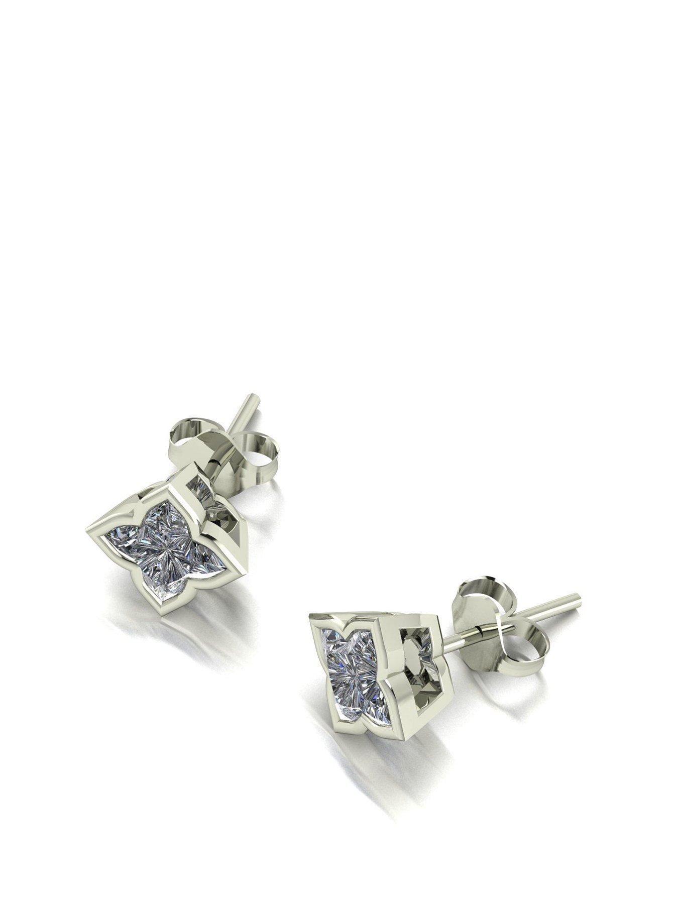 Product photograph of Moissanite 9ct White Gold Fancy 1 55ct Total Starlight Earrings from very.co.uk