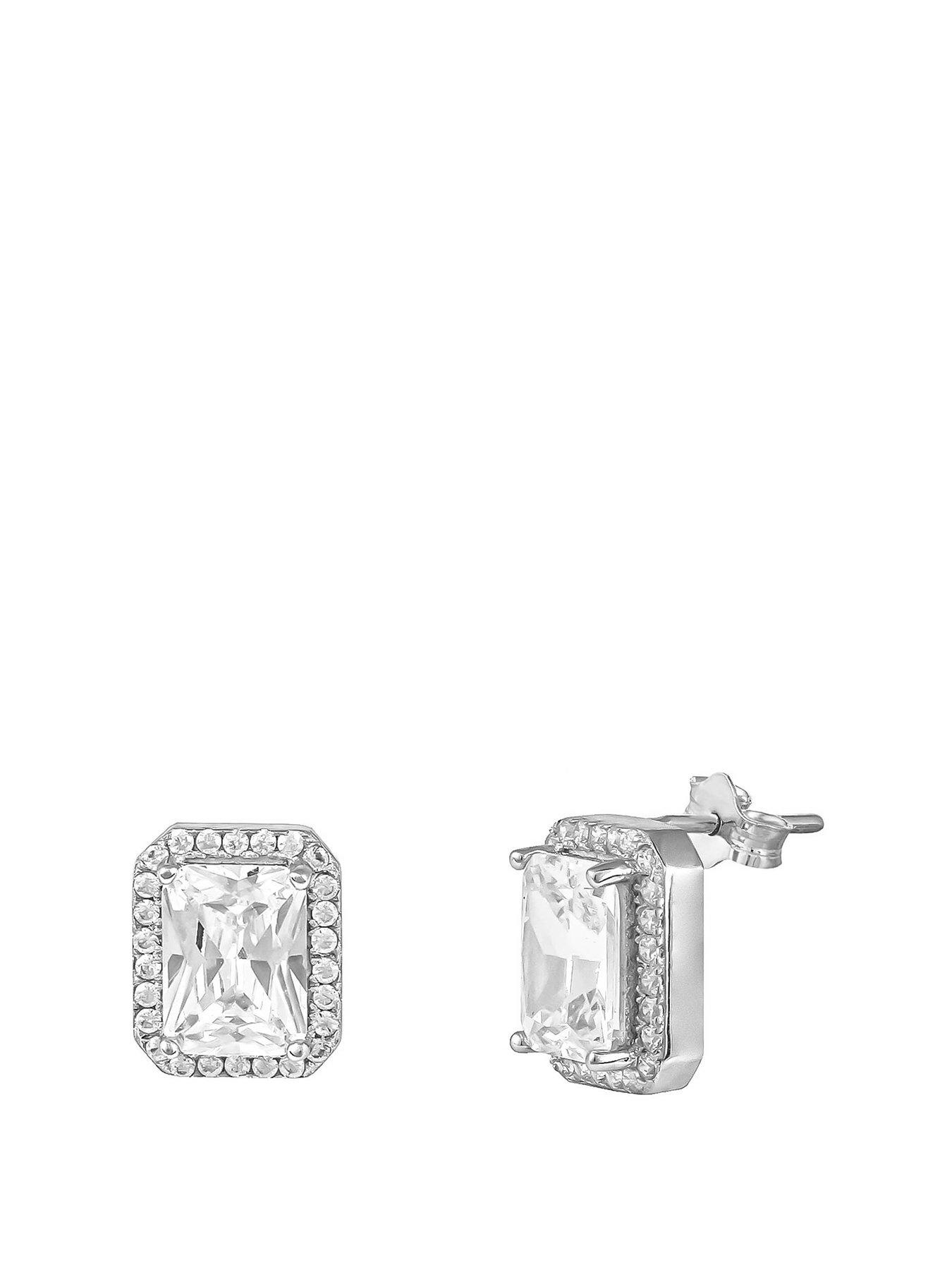 Product photograph of The Love Silver Collection Sterling Silver Rectangular Halo Cz Studs from very.co.uk