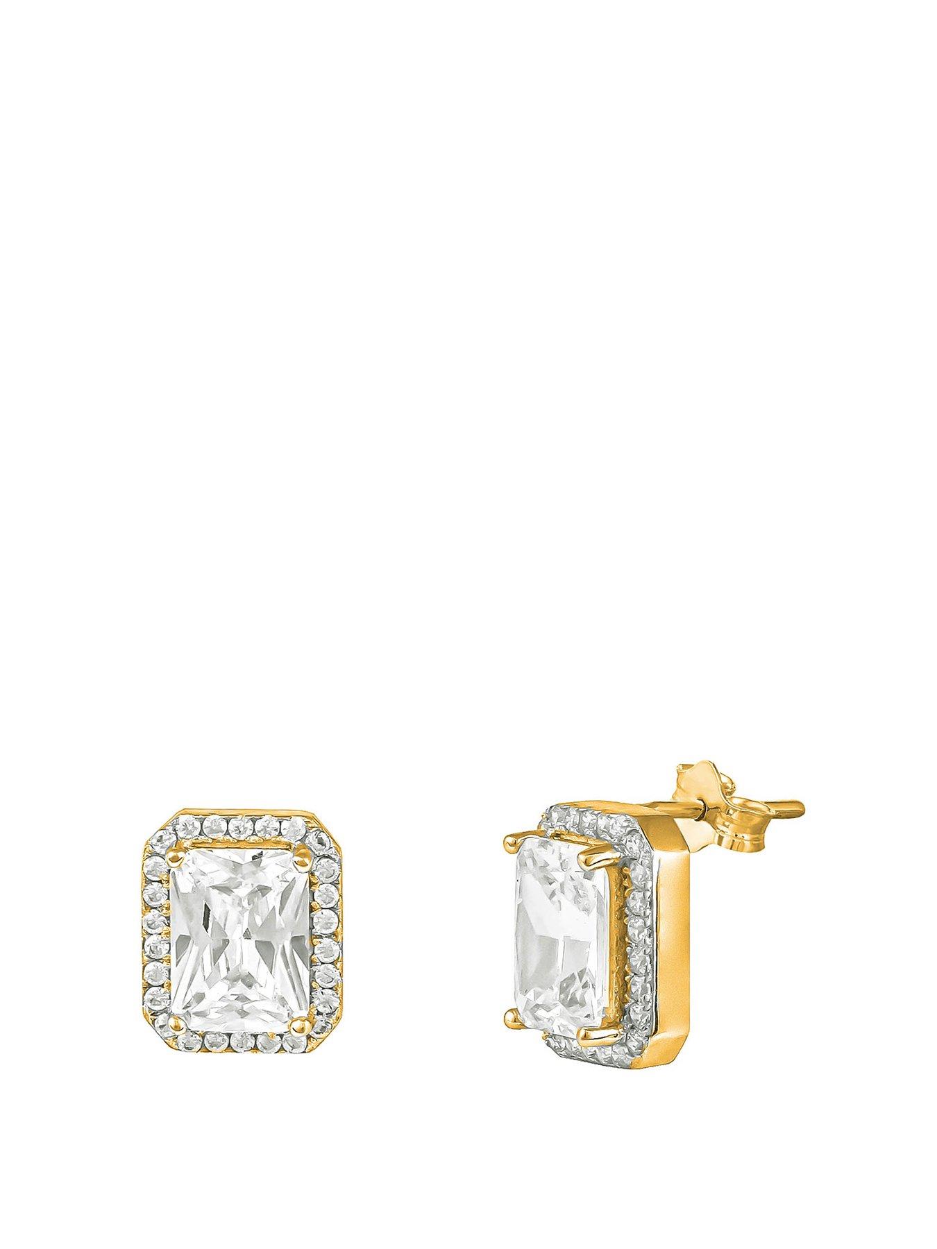 undefined 9ct Gold Plated Sterling silver Rectangular Halo CZ Studs