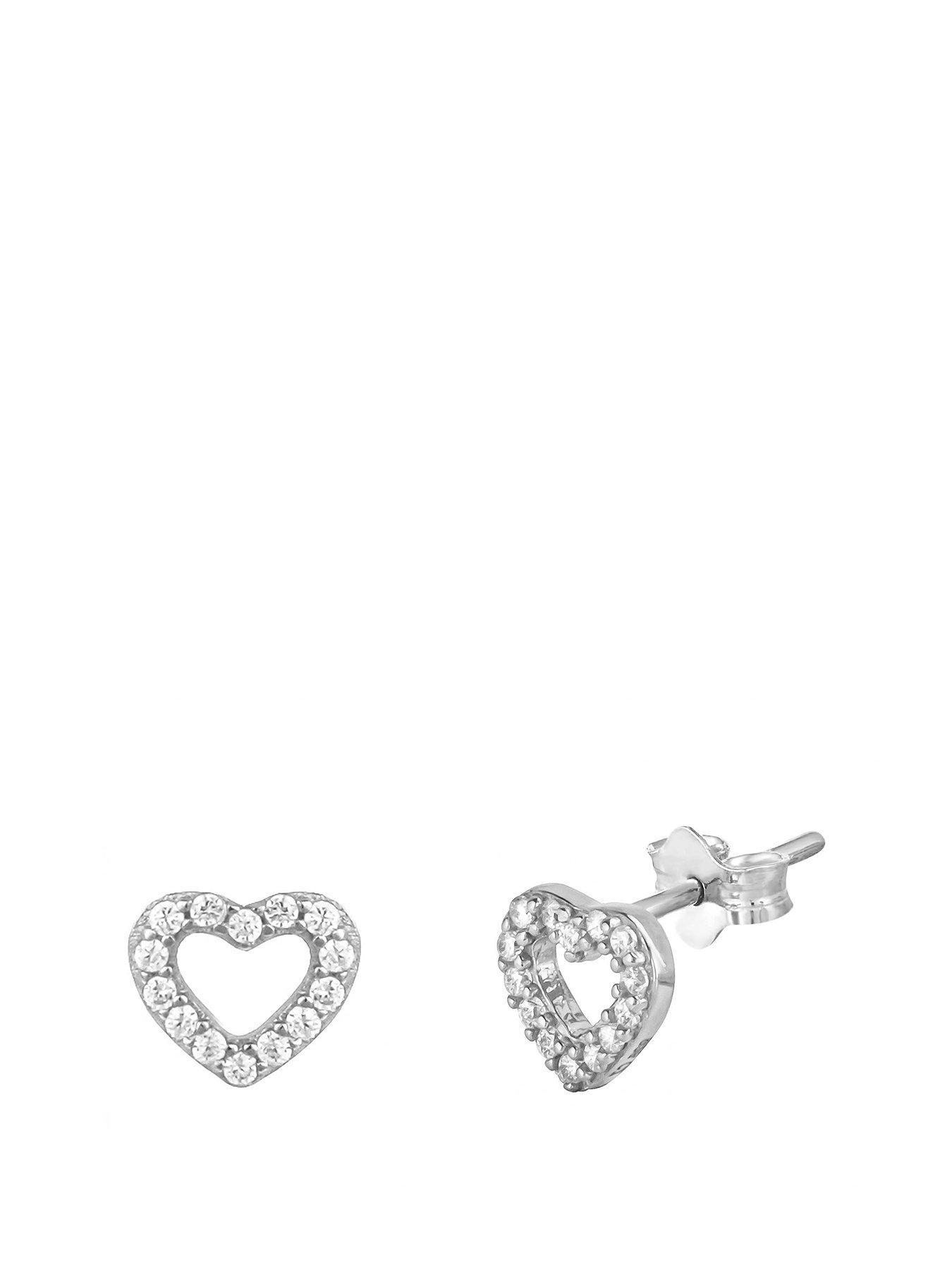 undefined Sterling Silver Tiny Heart CZ Stud Earrings