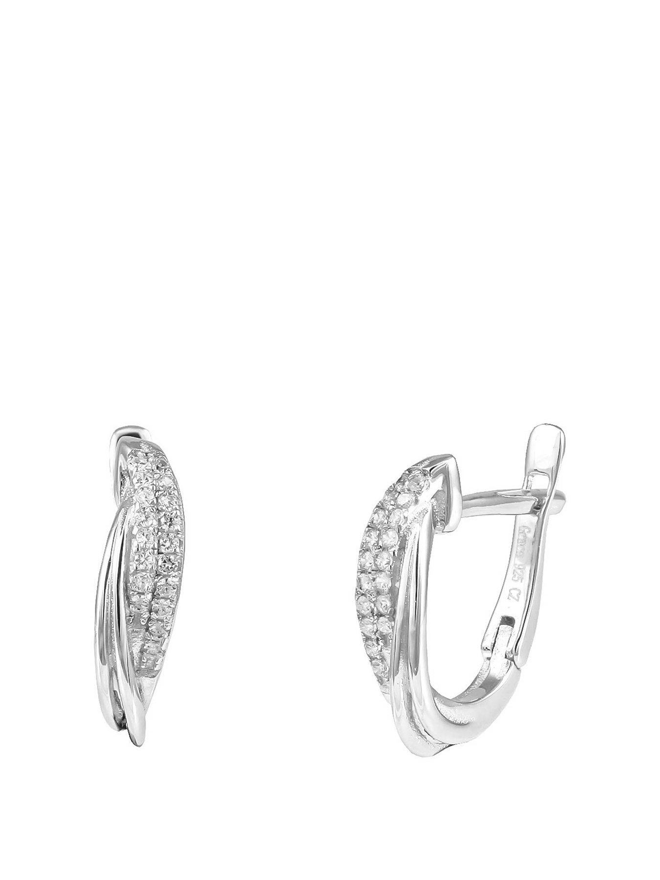 Product photograph of The Love Silver Collection Sterling Silver Cz Twisted Huggie Hoop Earrings from very.co.uk