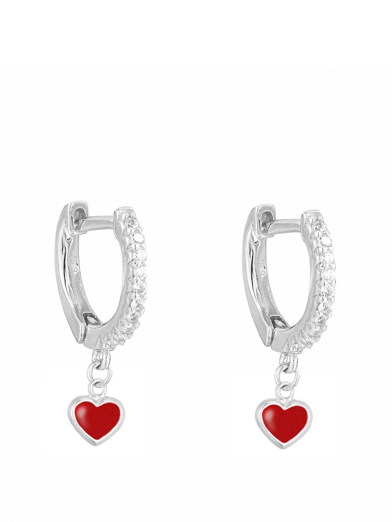 Product photograph of The Love Silver Collection Sterling Silver Cz Huggie Hoop With Red Enamel Heart Charm from very.co.uk