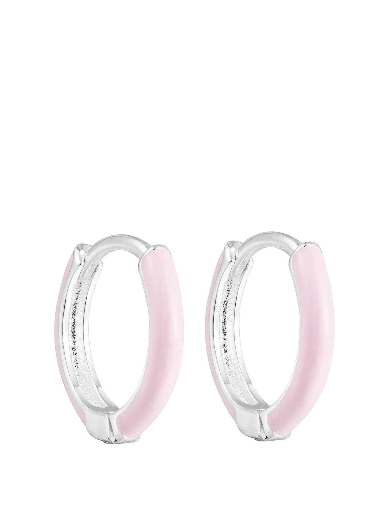 Product photograph of The Love Collection Sterling Silver Baby Pink Enamel Hoops from very.co.uk