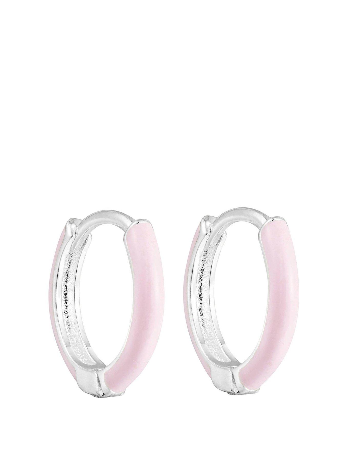 Product photograph of The Love Silver Collection Sterling Silver Baby Pink Enamel Hoops from very.co.uk