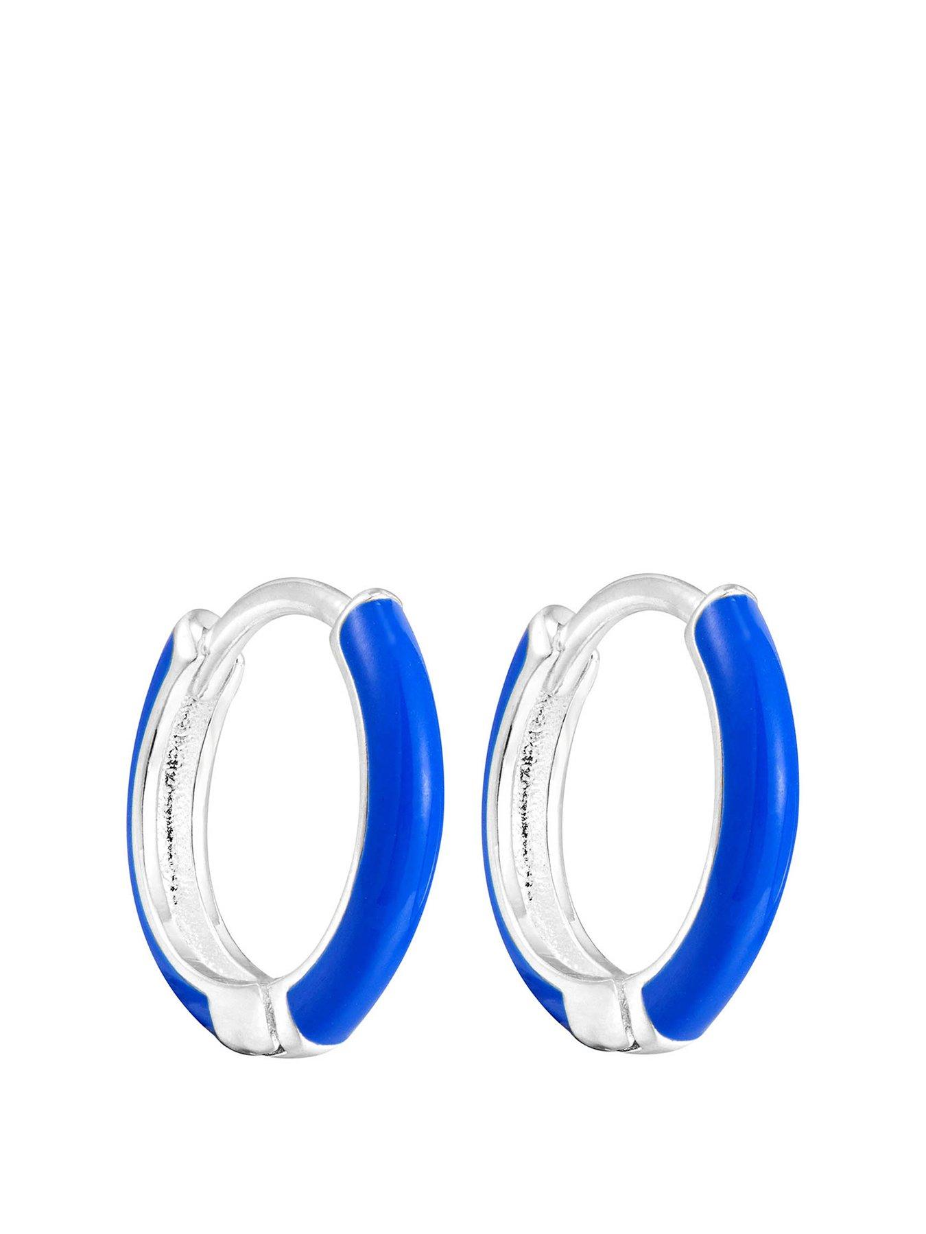 The Love Collection Sterling Silver Royal Blue Enamel Hoops