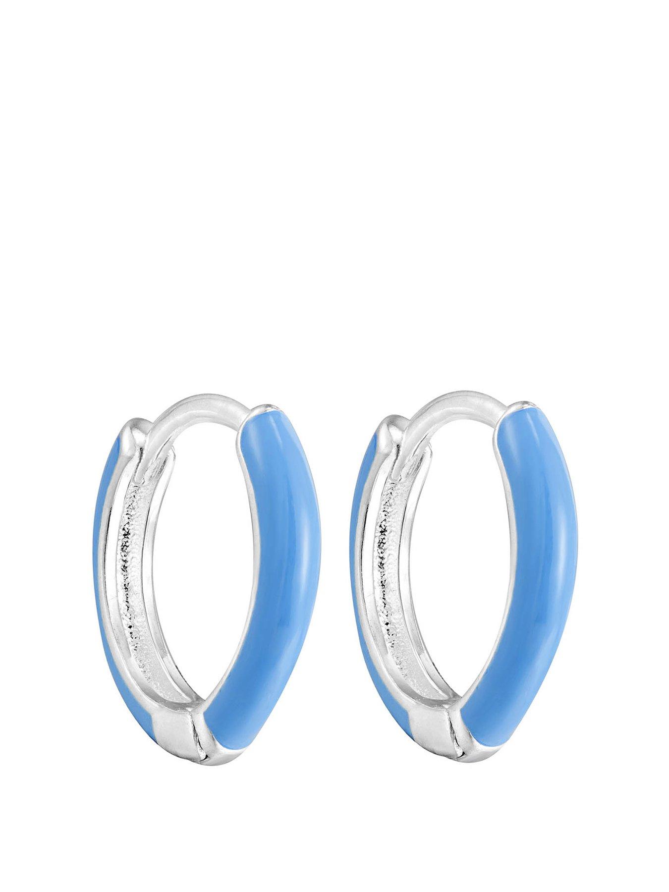 Product photograph of The Love Collection Sterling Silver Blue Enamel Hoops from very.co.uk