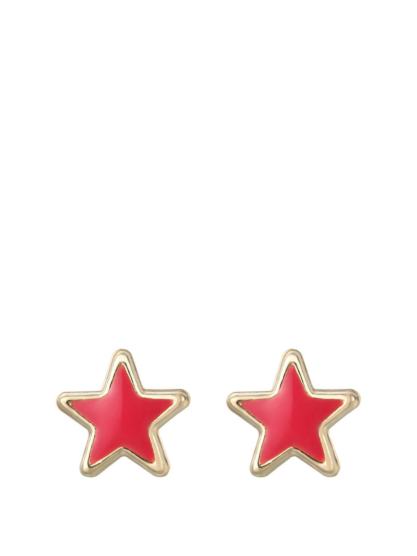 Product photograph of The Love Silver Collection 9ct Gold Pink Enamel Star Stud Earrings from very.co.uk