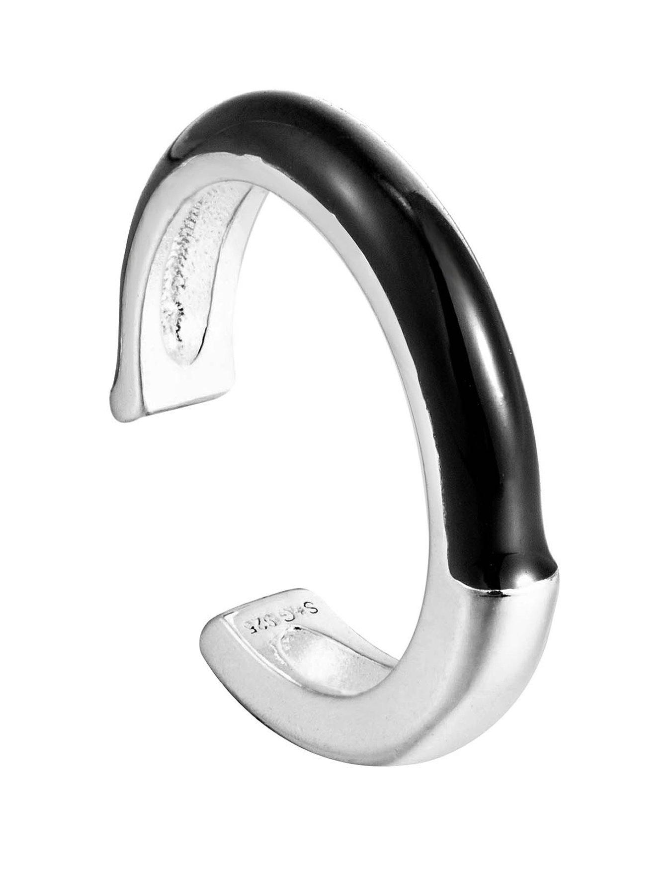 Product photograph of The Love Collection Sterling Silver Black Enamel Cuff from very.co.uk