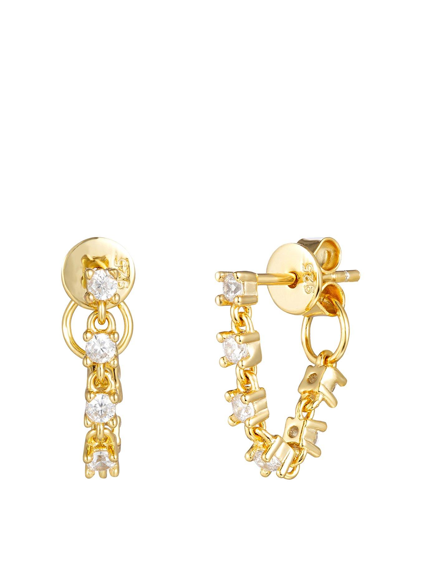 undefined Drop Chain CZ Stud Earrings
