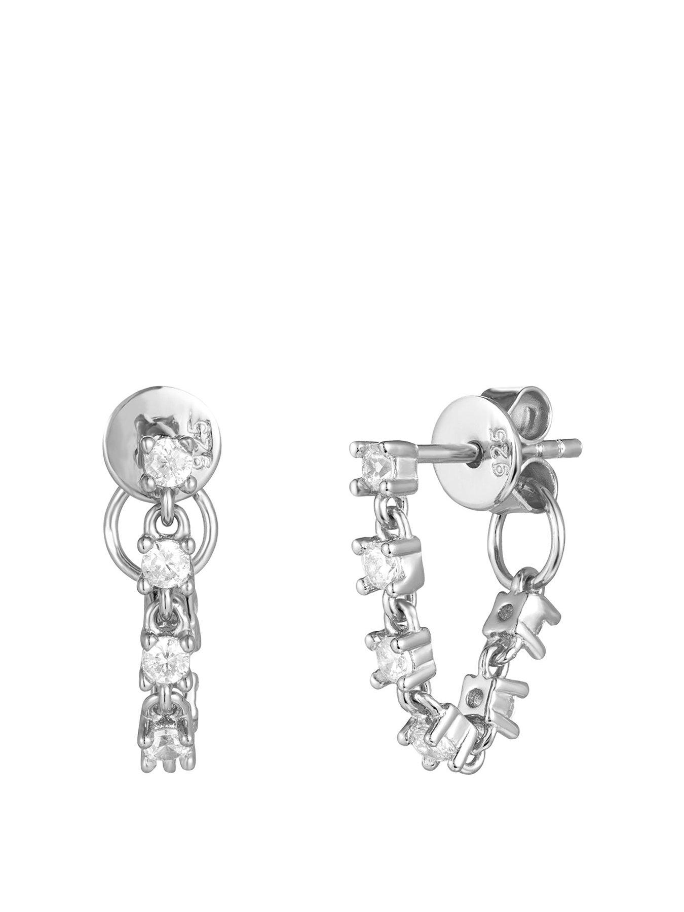 Product photograph of Seol Gold Drop Chain Cz Stud Earrings from very.co.uk