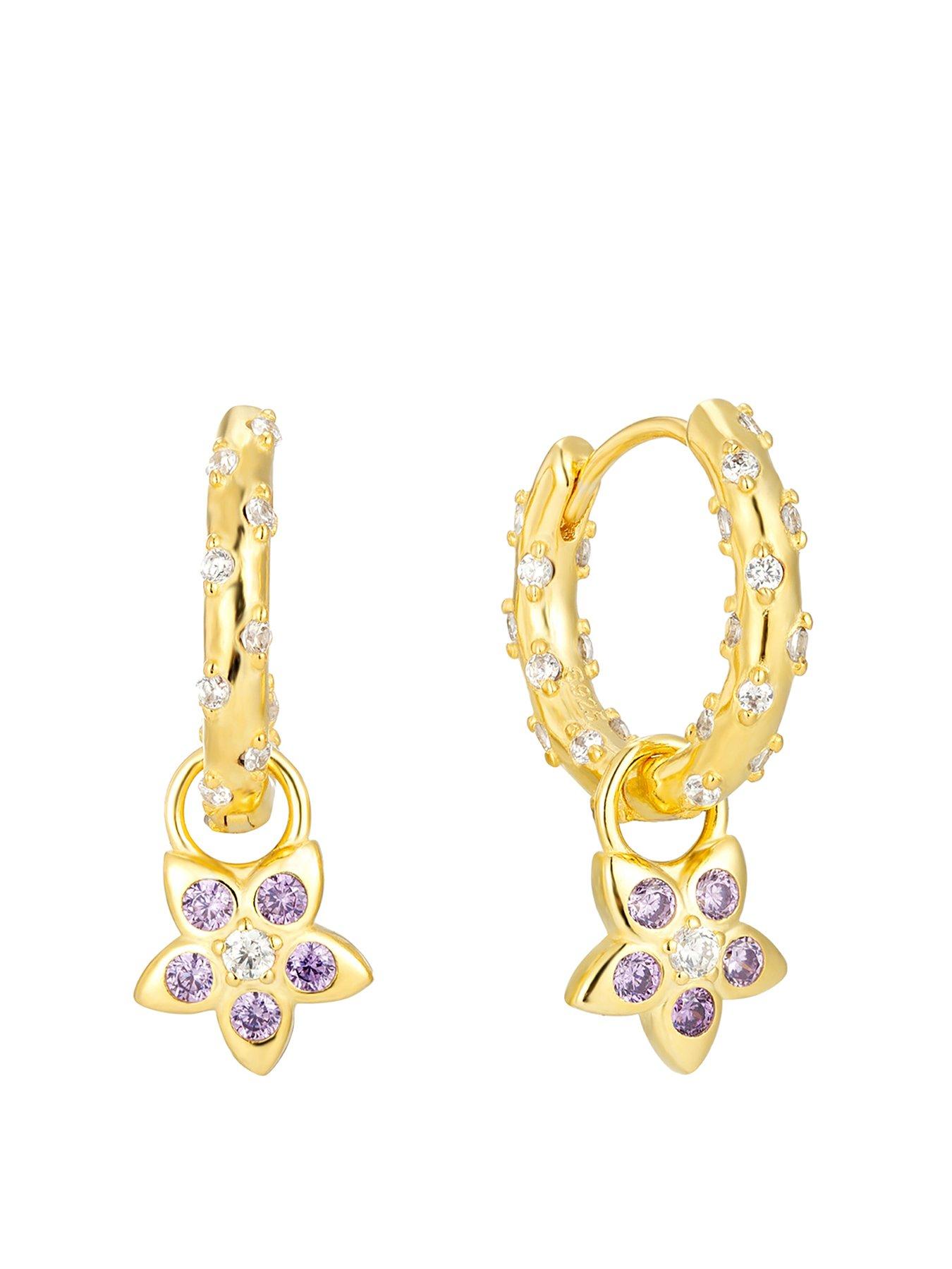 Product photograph of Seol Gold Amethyst Flower Charm Starry Hoops from very.co.uk