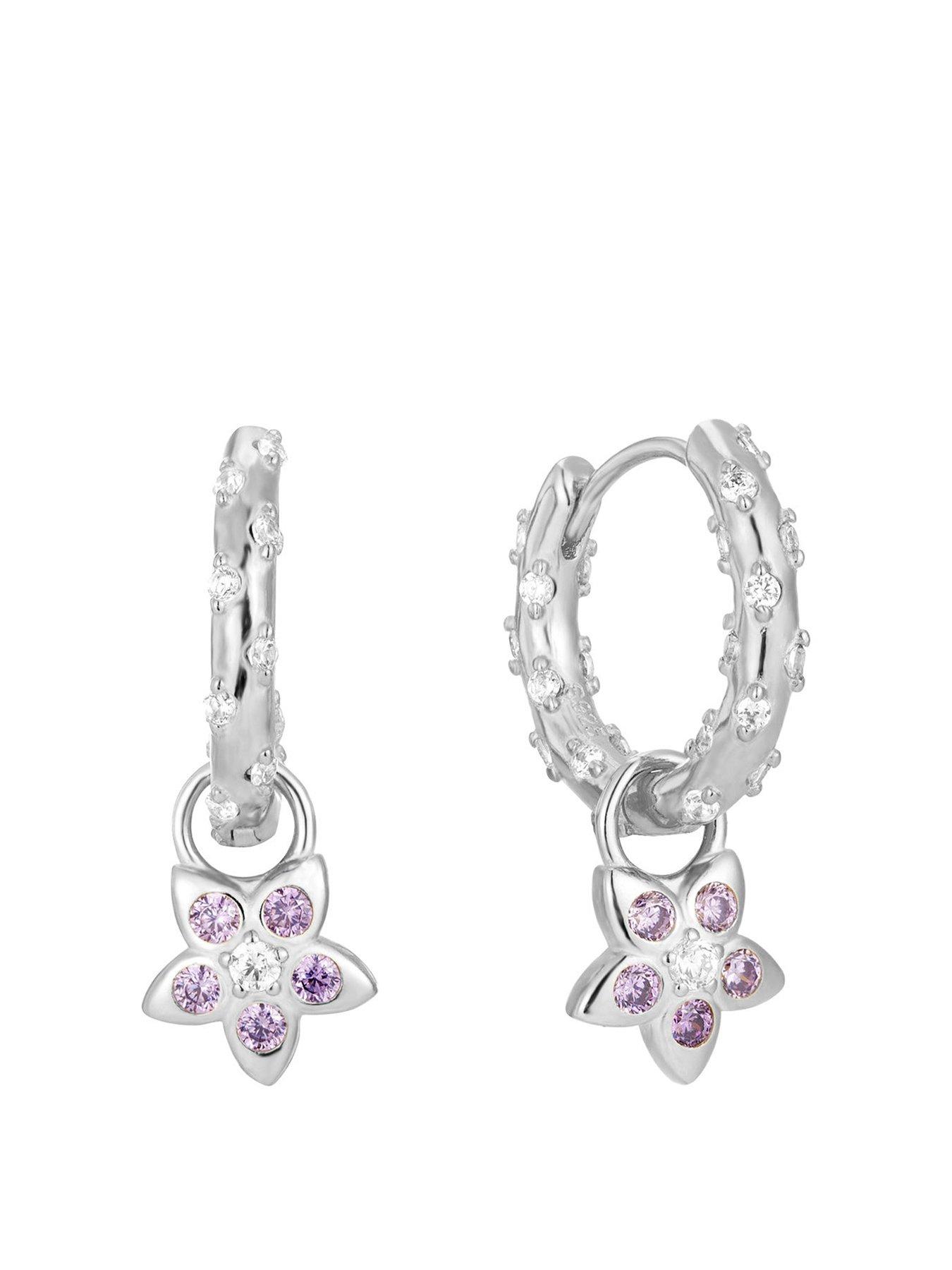 undefined Amethyst Flower Charm Starry Hoops