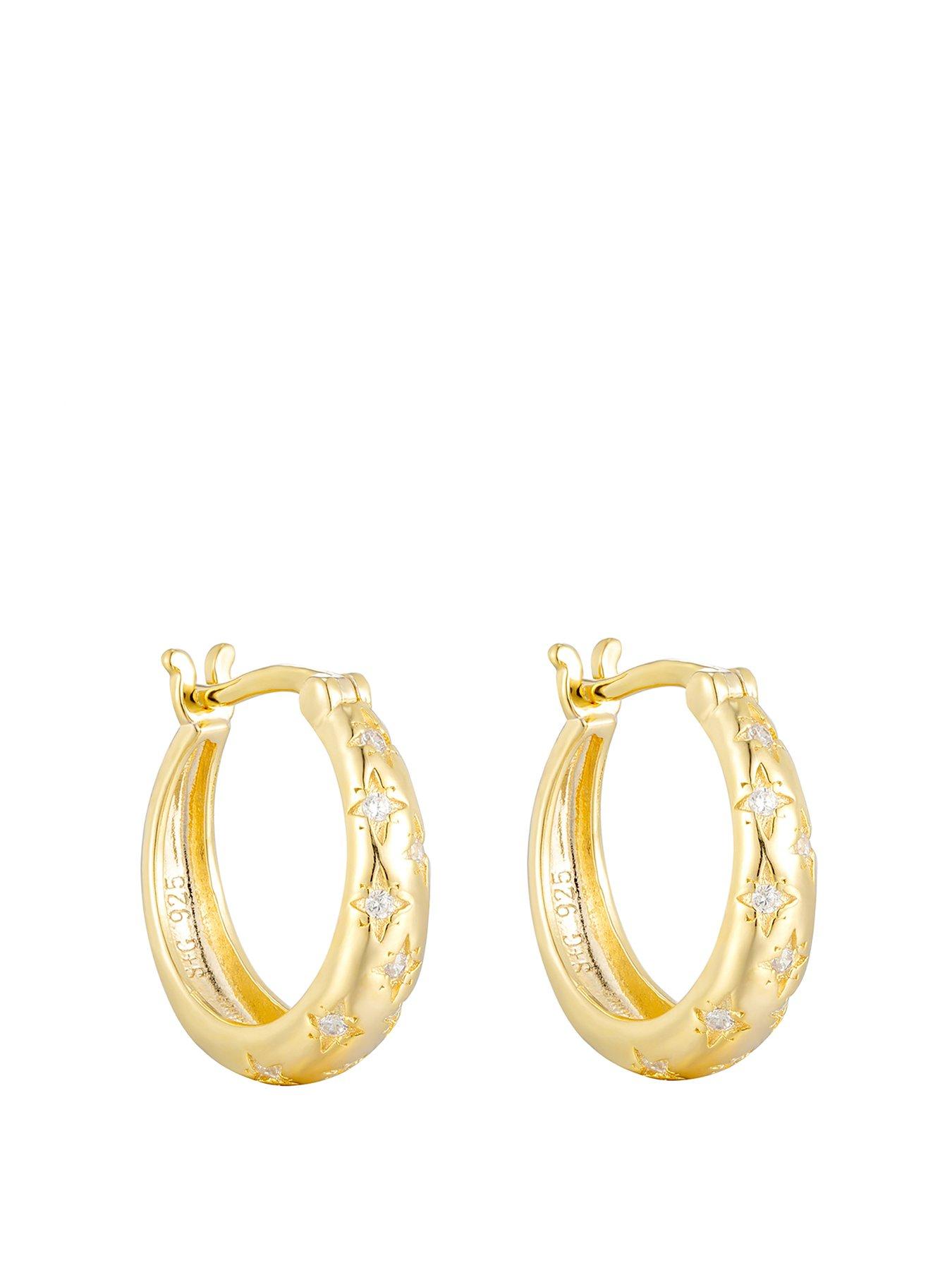 Product photograph of Seol Gold Cz Star Set Midi Hoops from very.co.uk