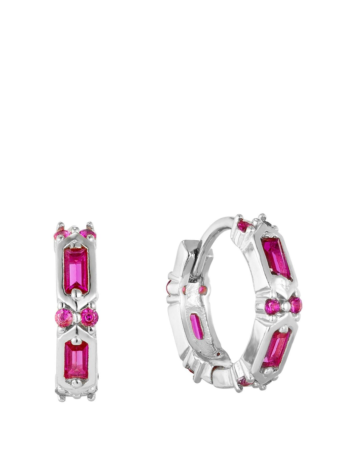 Product photograph of Seol Gold Ruby Bezel Cz Huggie Hoops from very.co.uk