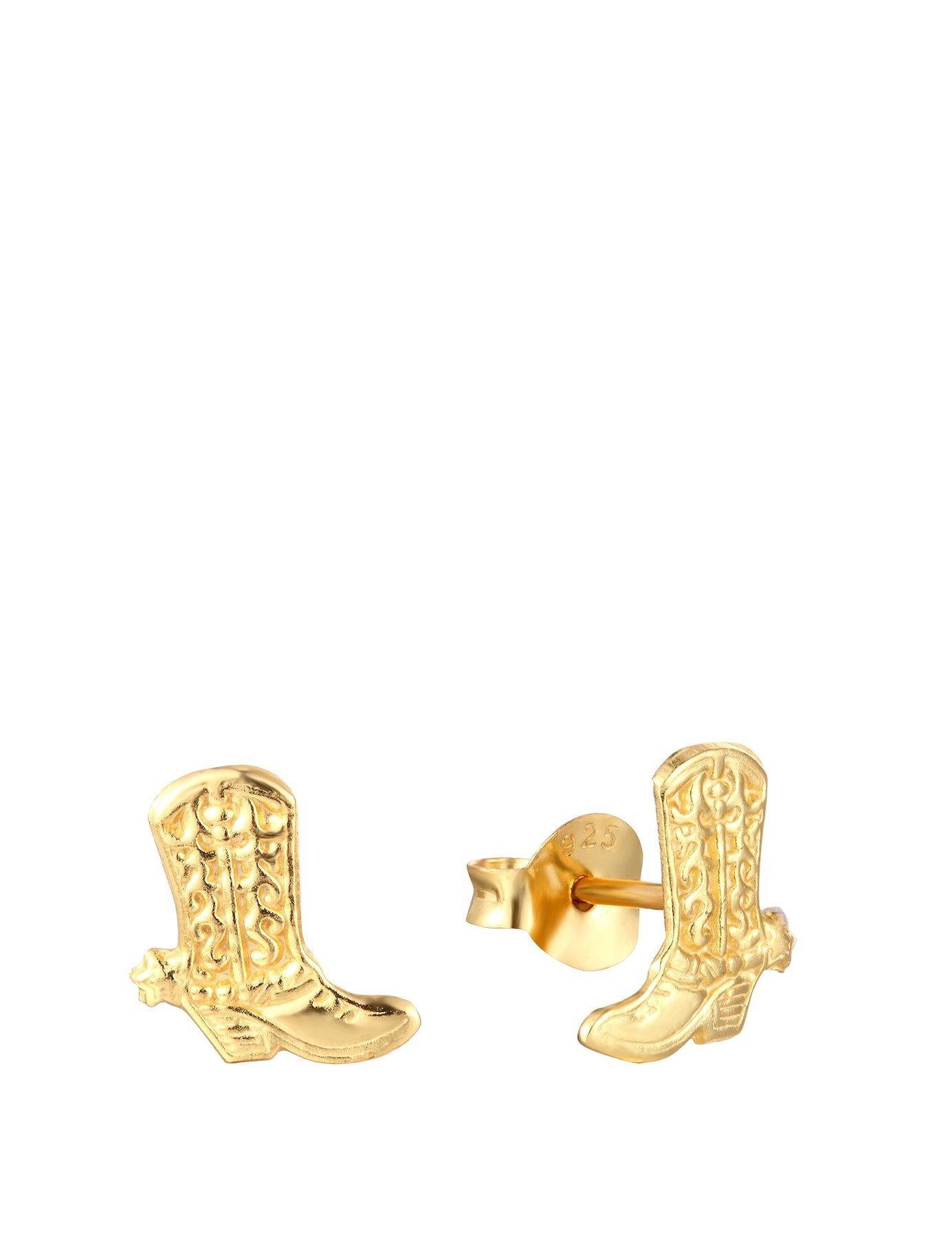 Product photograph of Seol Gold Cowboy Boot Earrings from very.co.uk