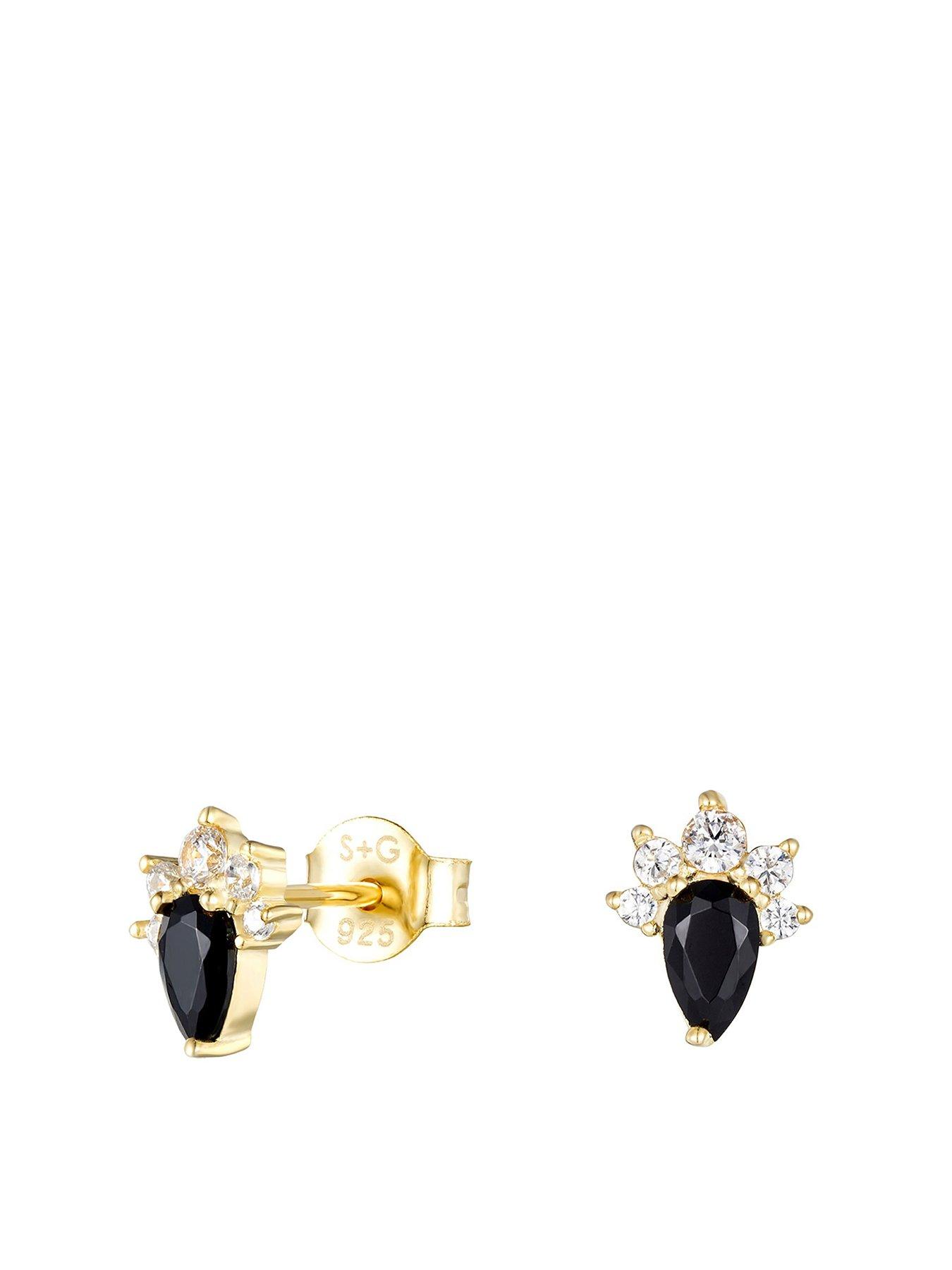 Product photograph of Seol Gold Onyx Cz Cluster Stud Earrings from very.co.uk