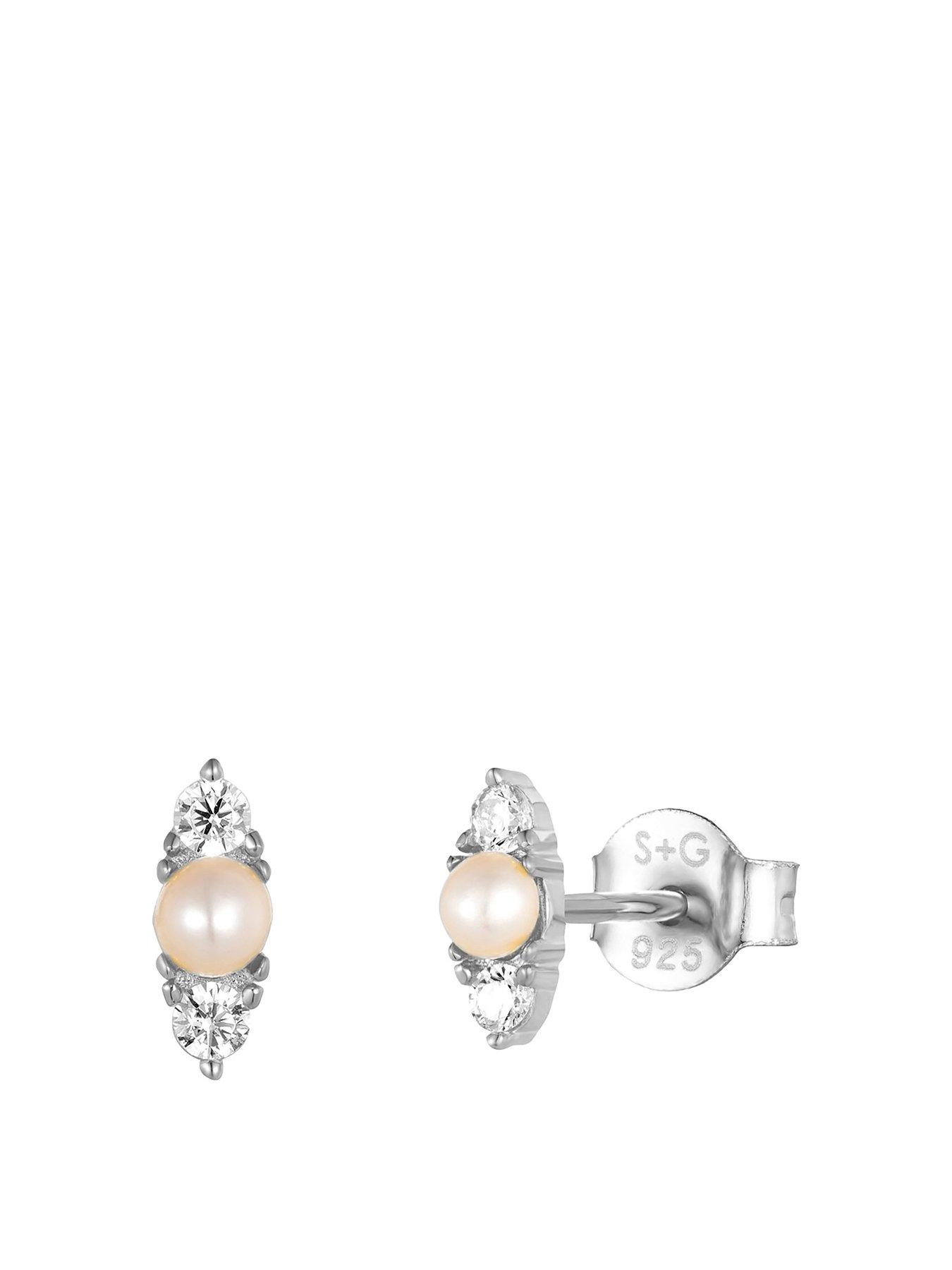 Product photograph of Seol Gold Pearl Cz Stud Earrings from very.co.uk