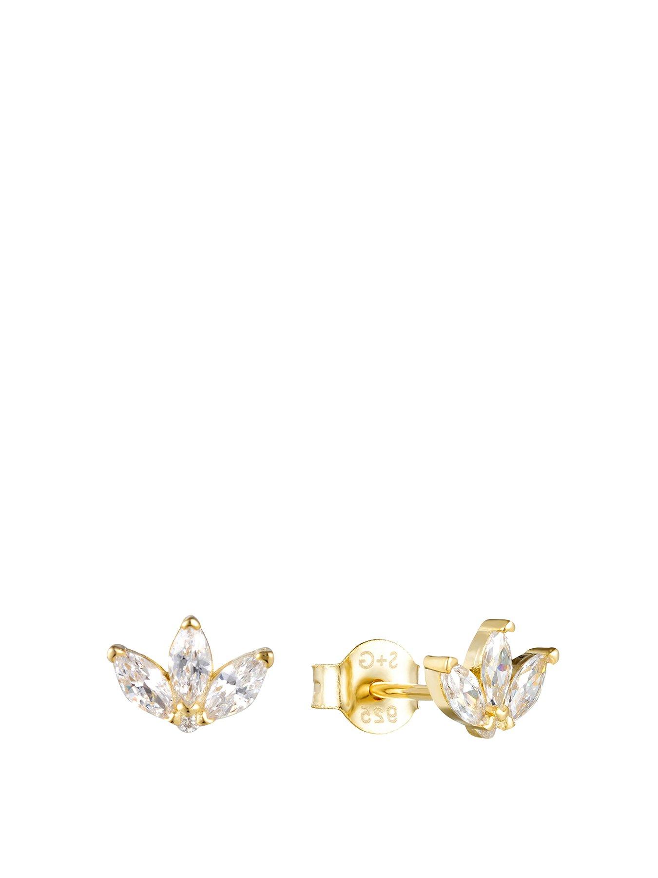 Product photograph of Seol Gold Cz Lotus Stud Earrings from very.co.uk