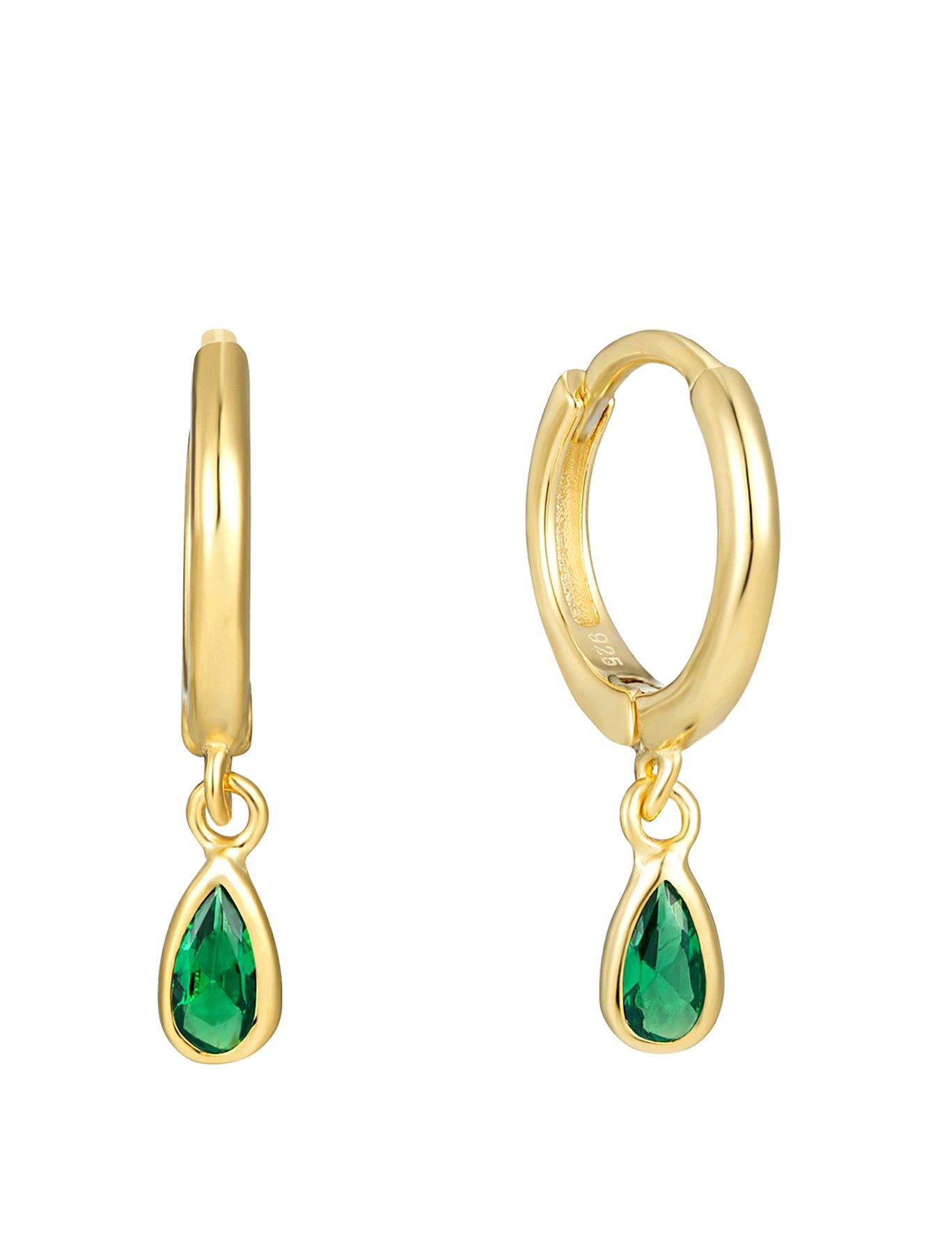 undefined Emerald CZ Teardrop Charm Hoops