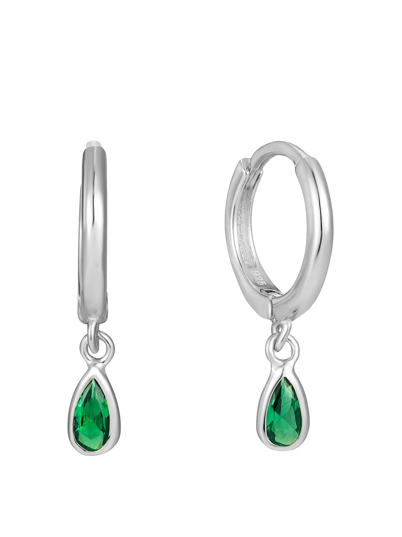 Product photograph of Seol Gold Emerald Cz Teardrop Charm Hoops from very.co.uk