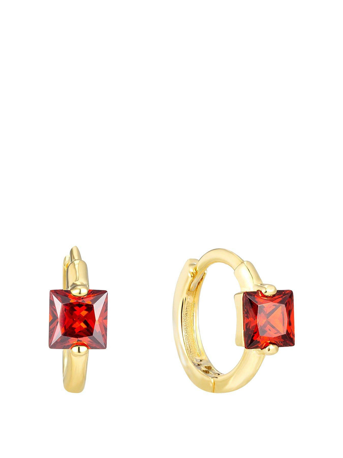 Product photograph of Seol Gold Tiny Garnet Cz Square Hoops from very.co.uk