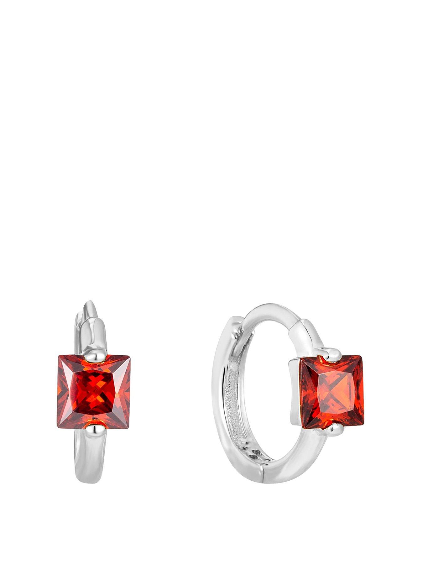 Seol + Gold Tiny Garnet CZ Square Hoops