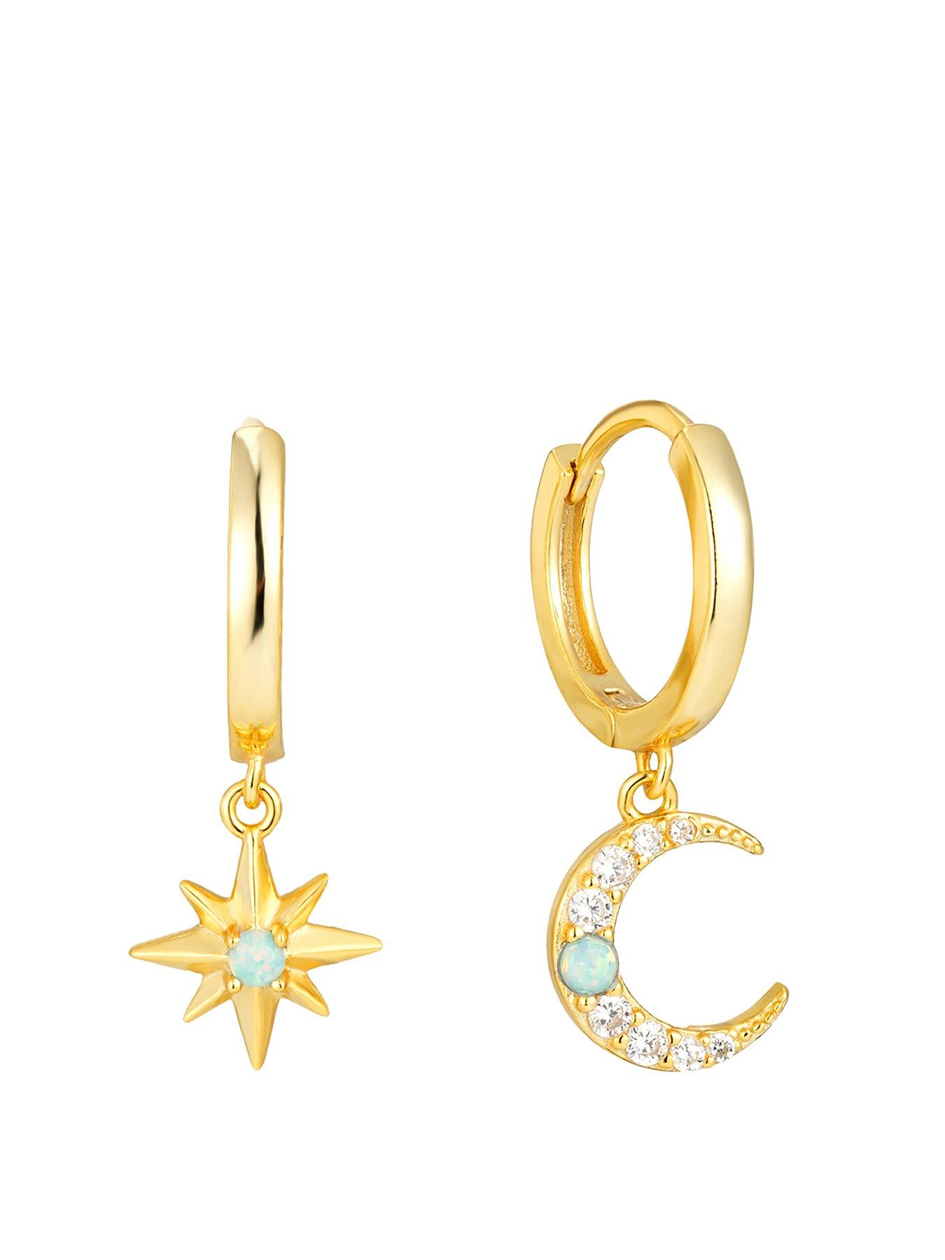 Product photograph of Seol Gold Opal Northstar Moon Cz Hoops from very.co.uk