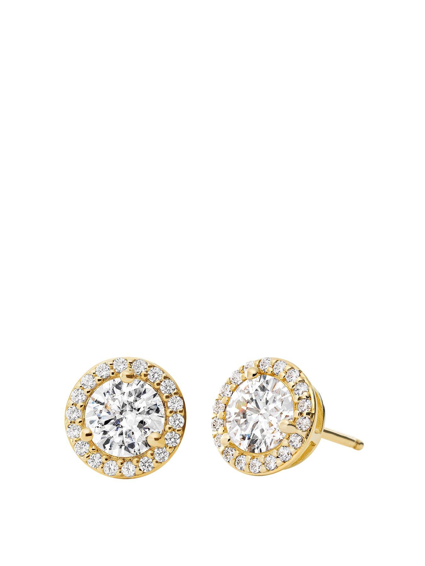 Product photograph of Michael Kors Women S 14k Gold-plated Sterling Silver Cz Halo Studs from very.co.uk