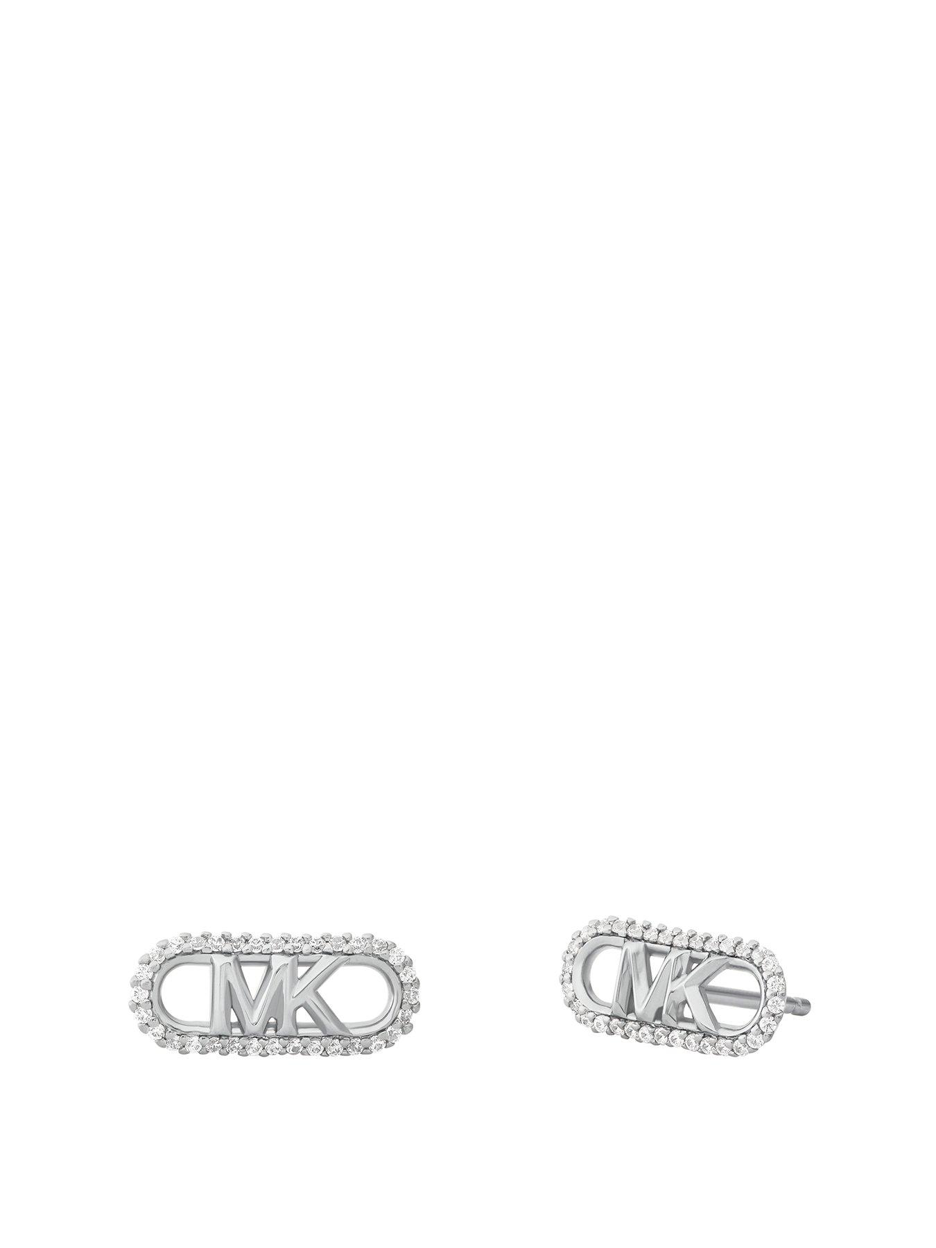 Product photograph of Michael Kors Sterling Silver Pav Eacute Empire Link Stud Earrings from very.co.uk