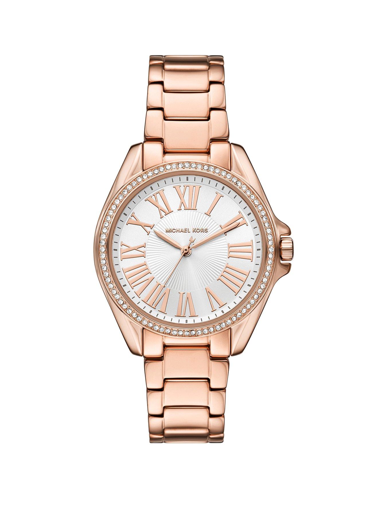 Product photograph of Michael Kors Kacie 3-hand Rose Gold-tone Stainless Steel Watch from very.co.uk