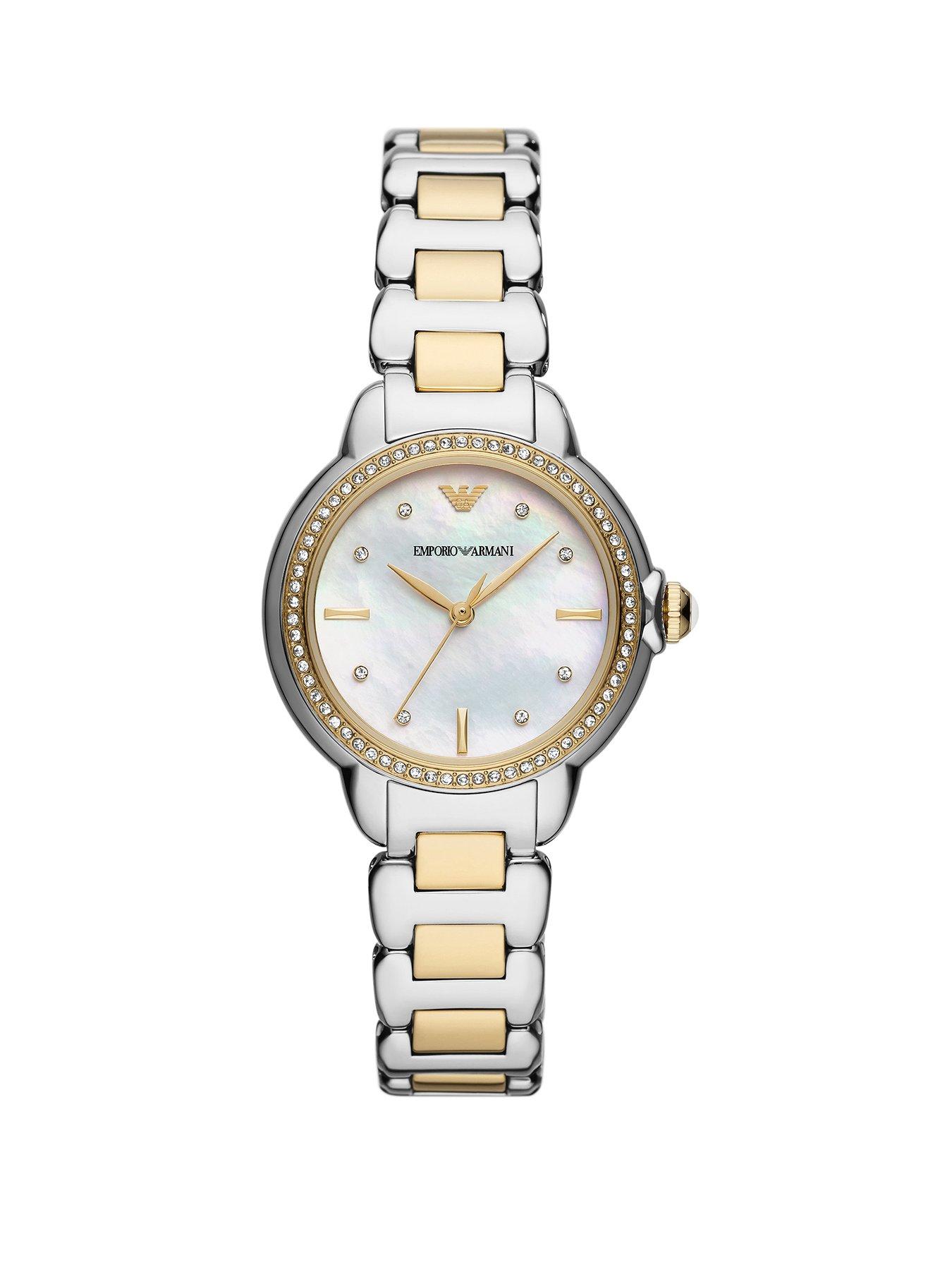 Product photograph of Emporio Armani 3-hand 2-tone Stainless Steel Watch from very.co.uk